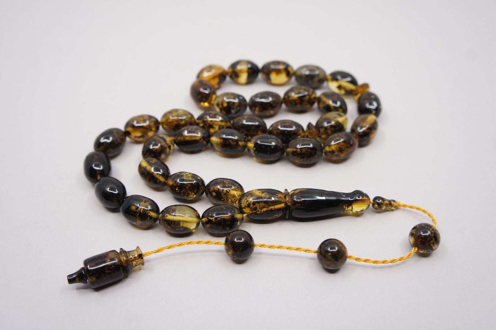 Islamic Prayer Rosary 33 Baltic Amber Olive Inclusion Beads Tesbih Misbaha #5028