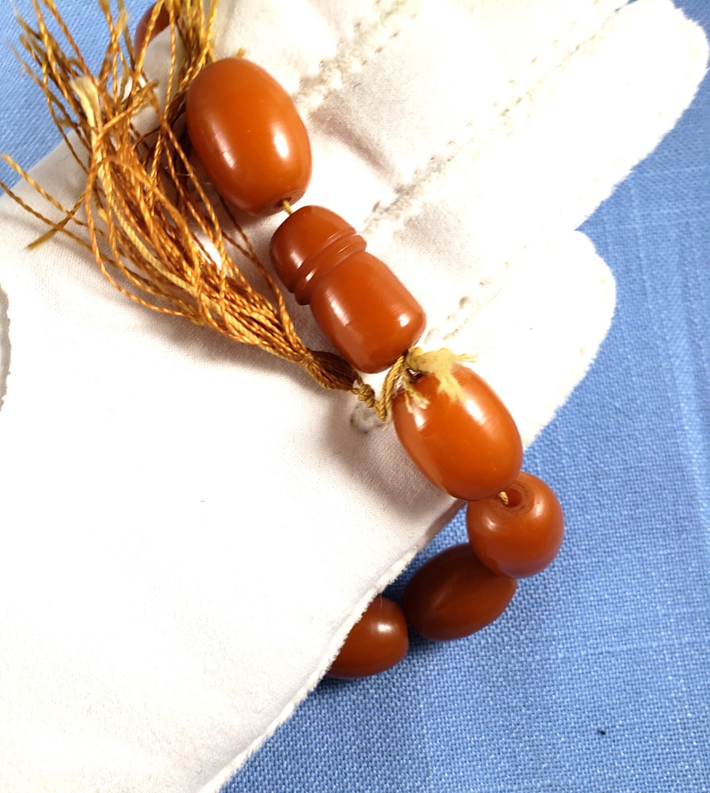 Antique amber Bakelite prayer beads 14 pc 18mm x13mm