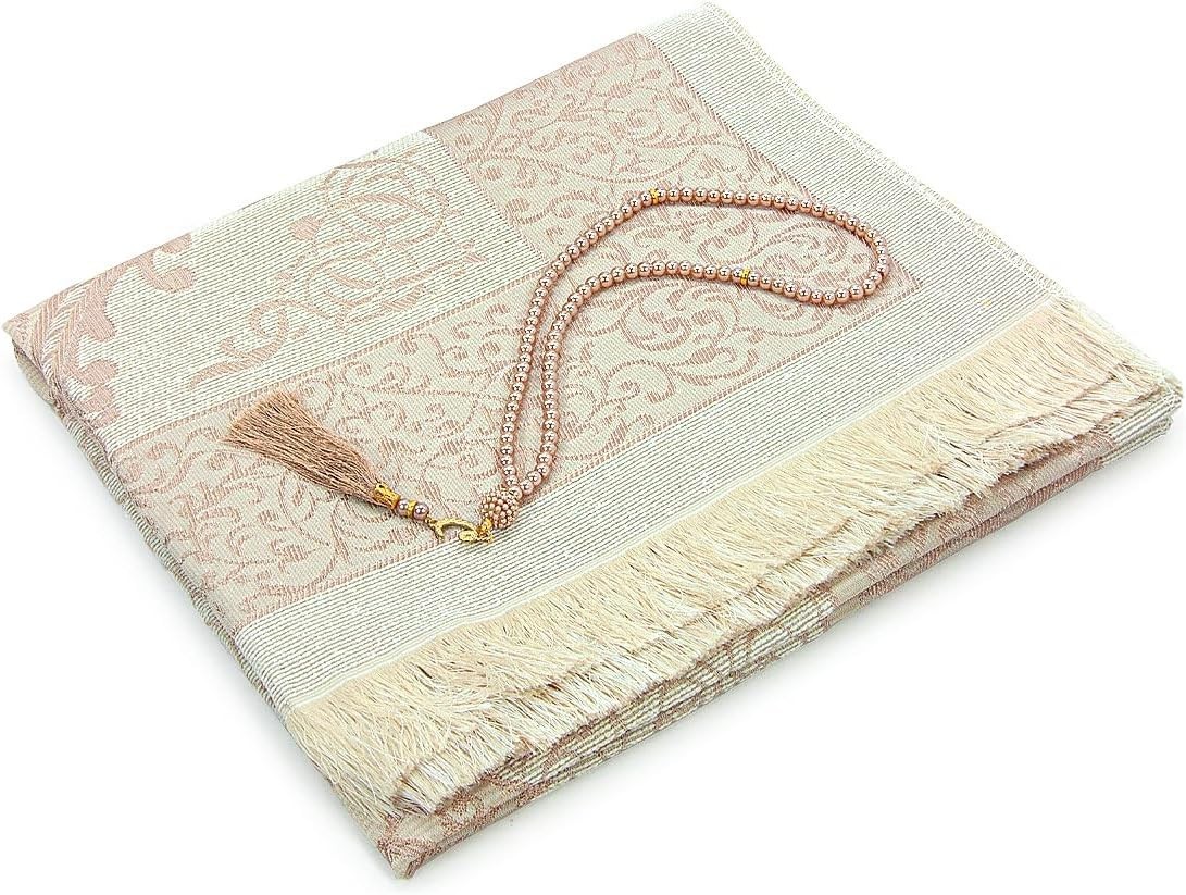 Travel-Friendly Gold Prayer Mat & Tasbih Set, Machine Washable, 46″ x 27″
