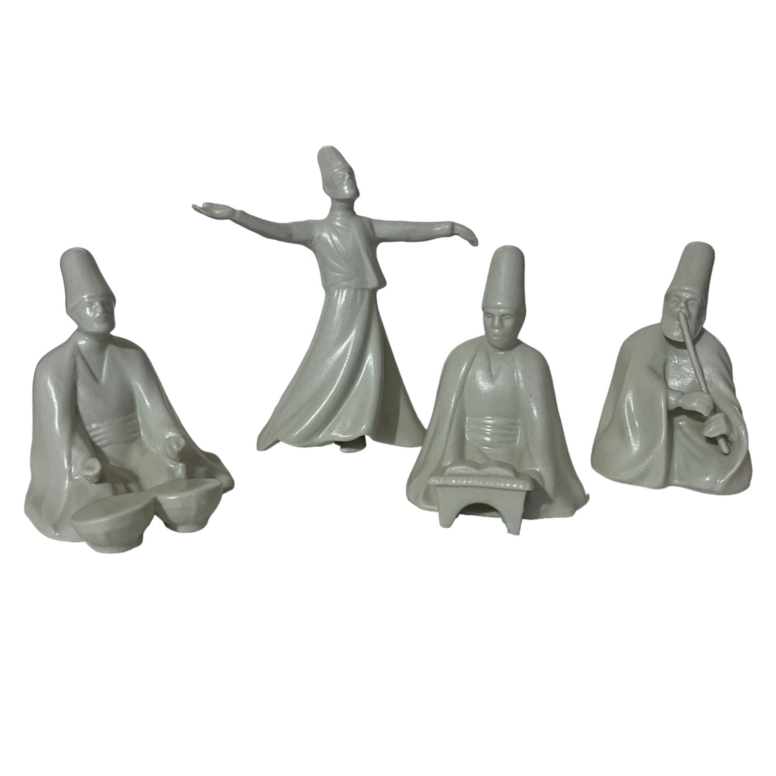 Set of 4 Yildiz Pasabahke Whirling Dervish SUFI Figures Turkish White Ceramic