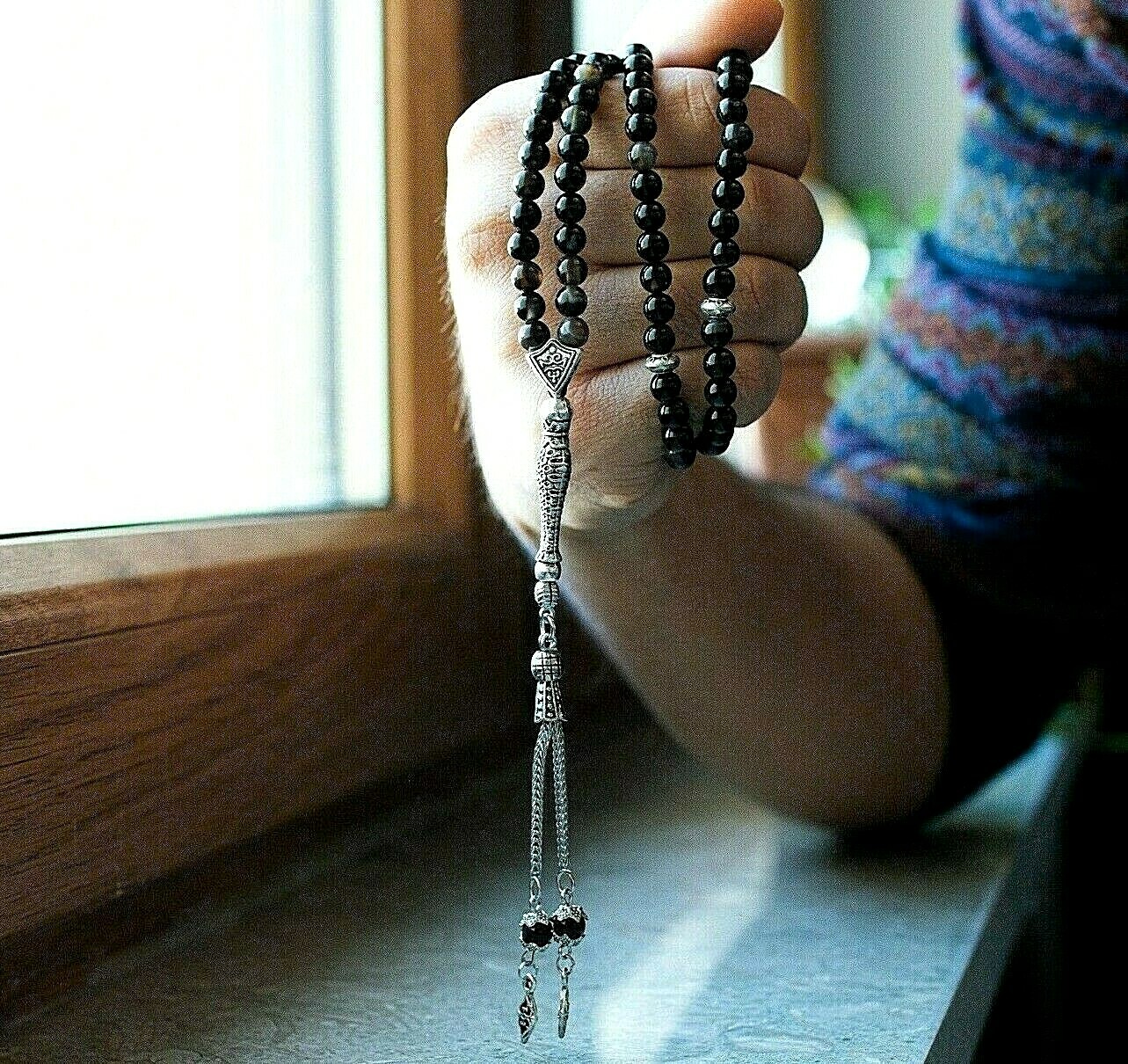 Black Agate Aqeeq Islamic Prayer 99 beads, Tasbih, Misbaha, Tasbeeh, Sibha 6mm