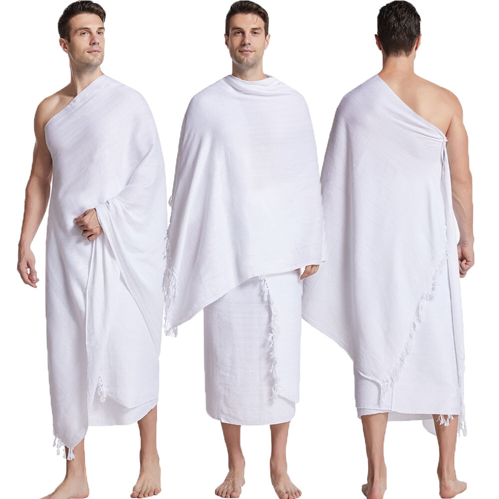 2pc Muslim Men Hajj Ihram Towel Arab Prayer Islamic Hijab Pilgrimage Namaz Cloth