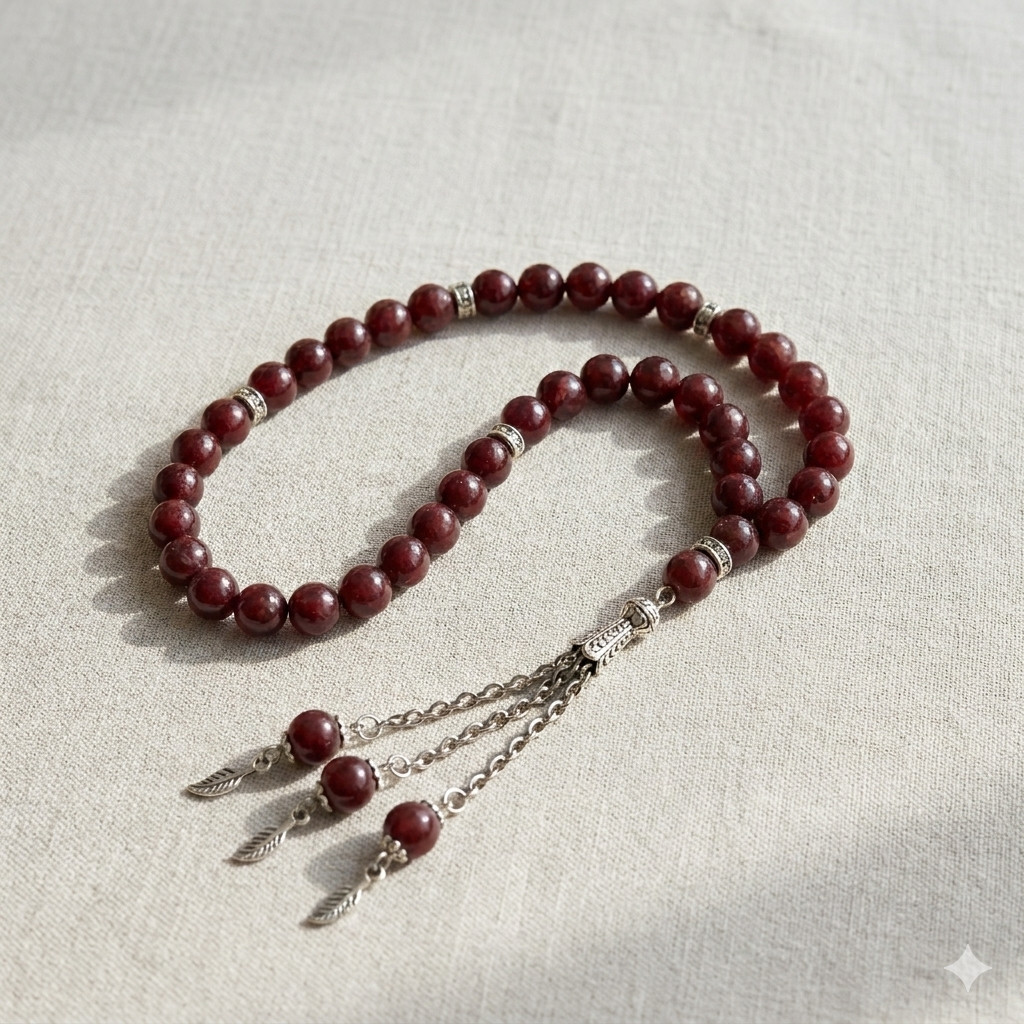Natural Agate Stone Islamic Prayer Beads 33 Misbaha Tasbih Rosary Silver Tassel