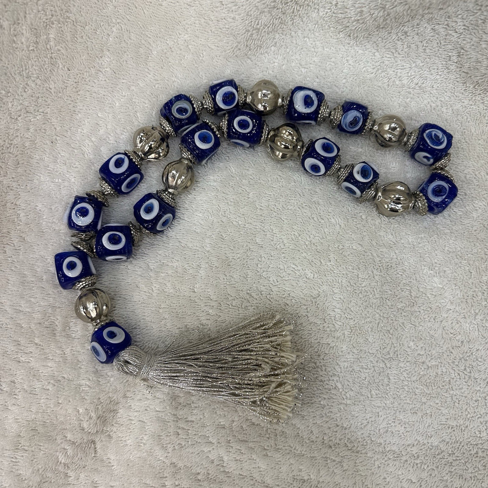 Antique Egyptian Large Heavy Evil Eye Prayer Beads Misbaha Tasbih Blue Glass