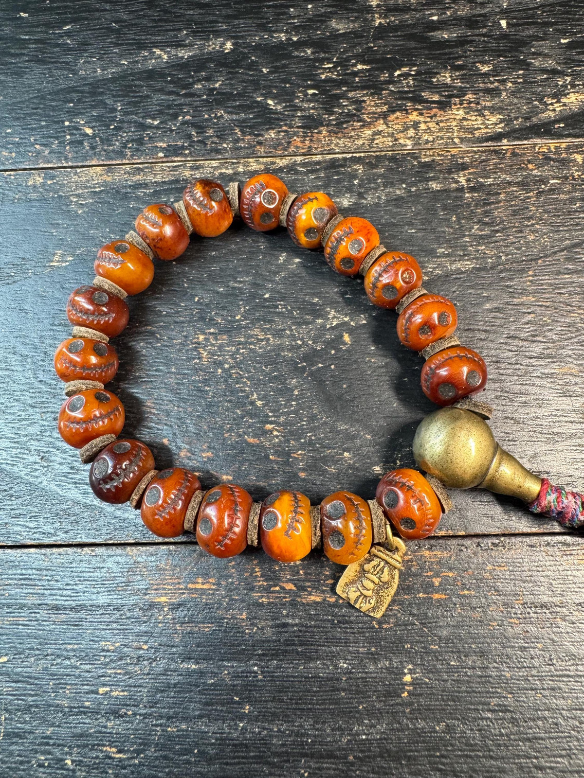 Vintage Yak Bone Skull Bracelet, Charnel Ground Citipati Style Beads, Tibetan S