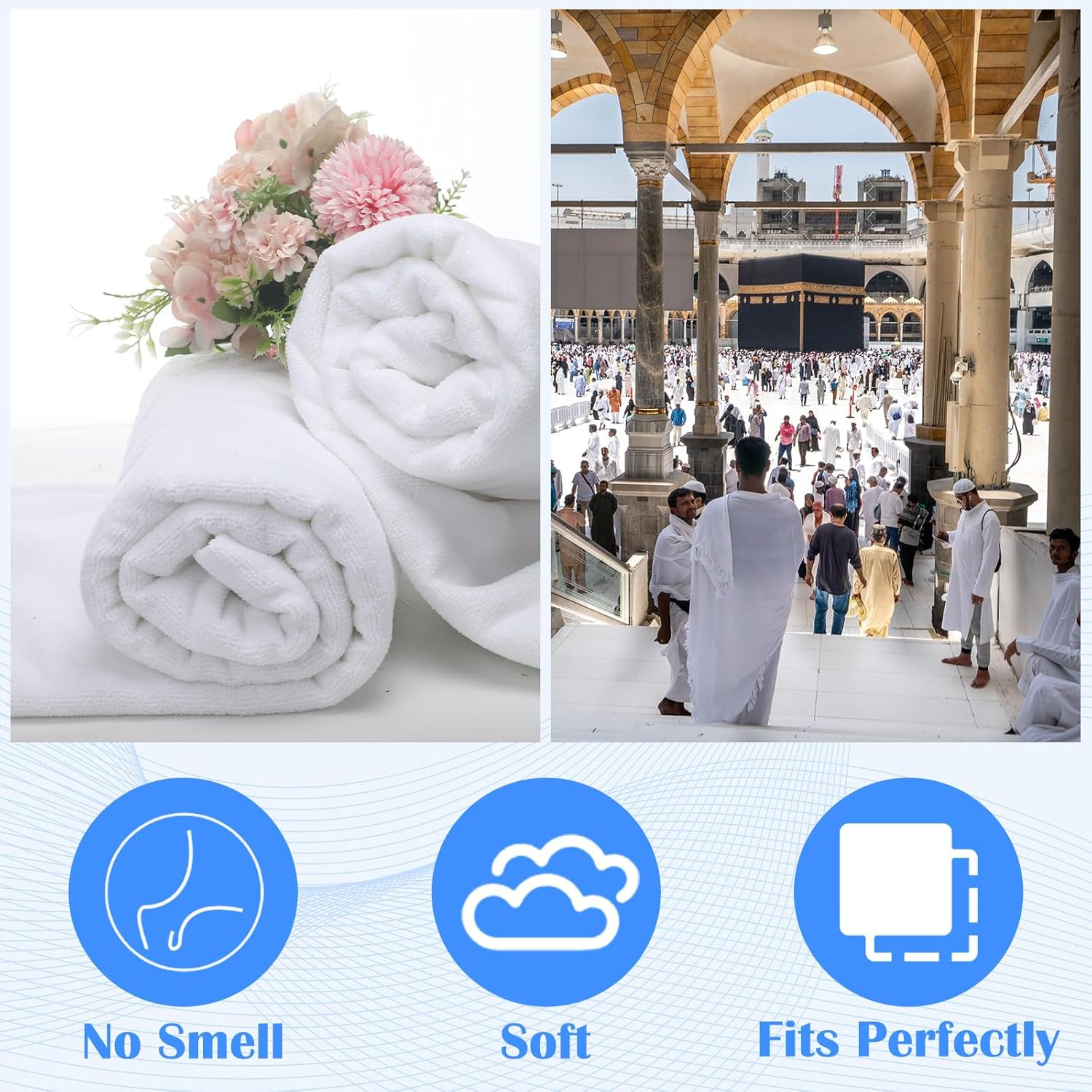 Suhine 2 Pcs Ihram for Men Umrah Hajj Umrah Essentials Islamic Clothing for Men