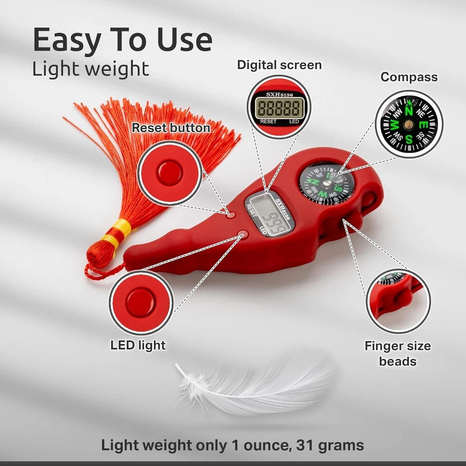 Portable Digital Finger Tasbih with Compass & Night Light – Islamic Prayer Beads