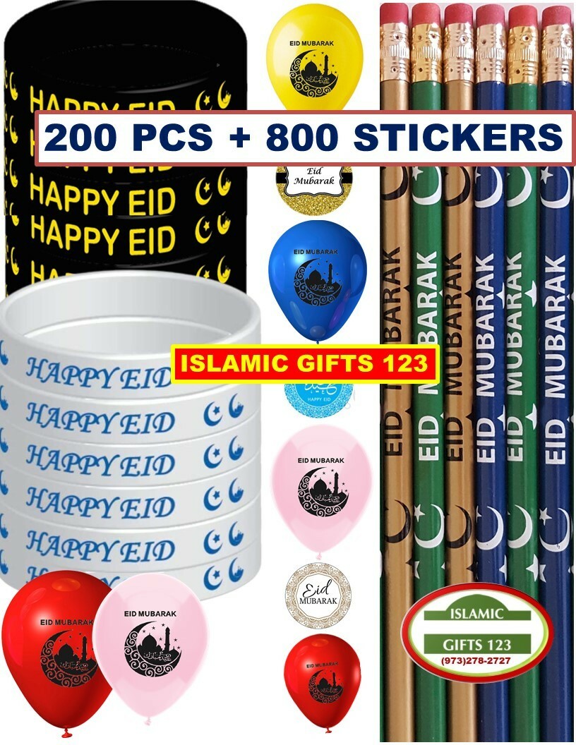 Eid Pencils + Wristband + Eid Balloon 200+800 EID Stickers Eid Gifts For Kids