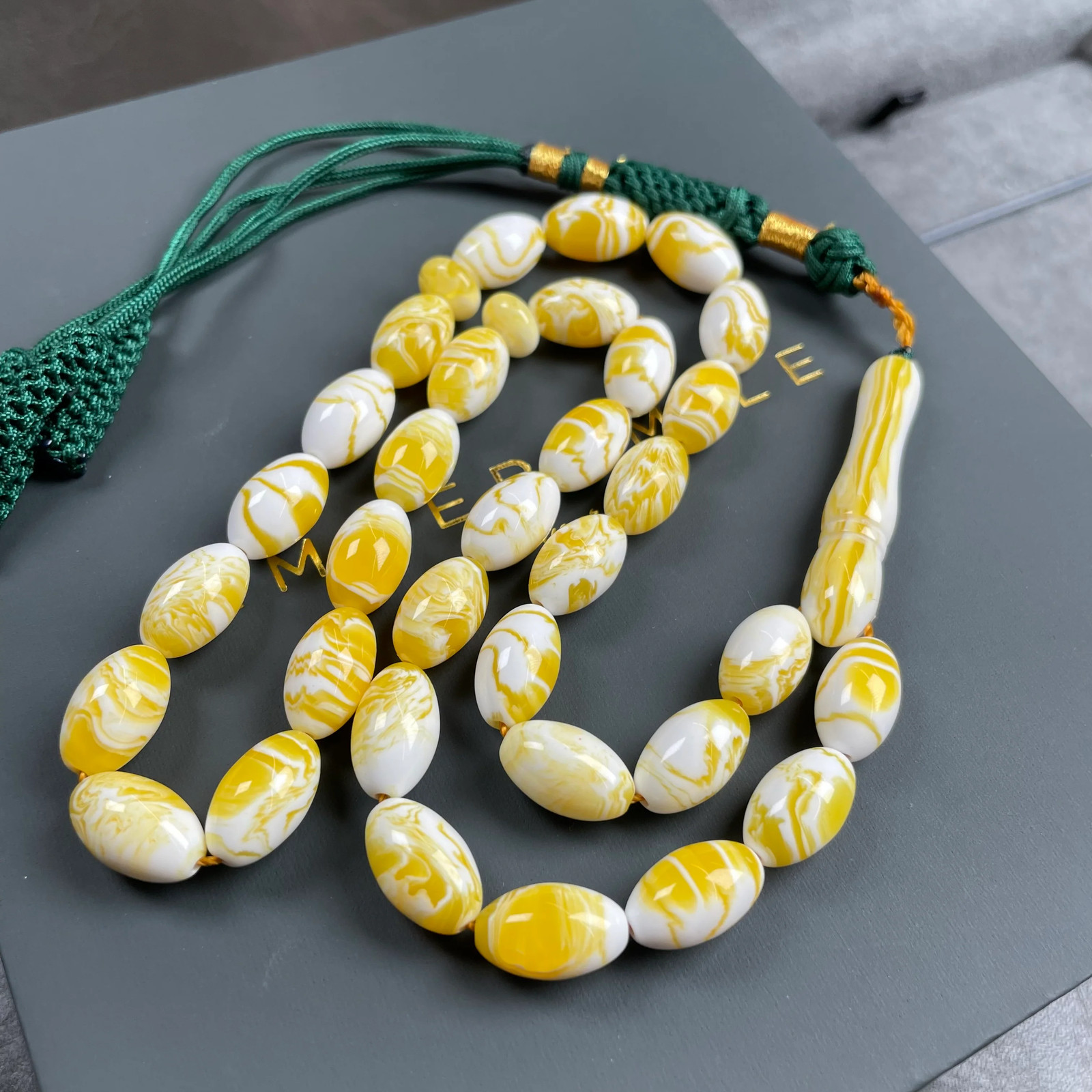 White Pressed Amber Style Misbaha Tasbih 22.5g | 8x13mm | 33 beads