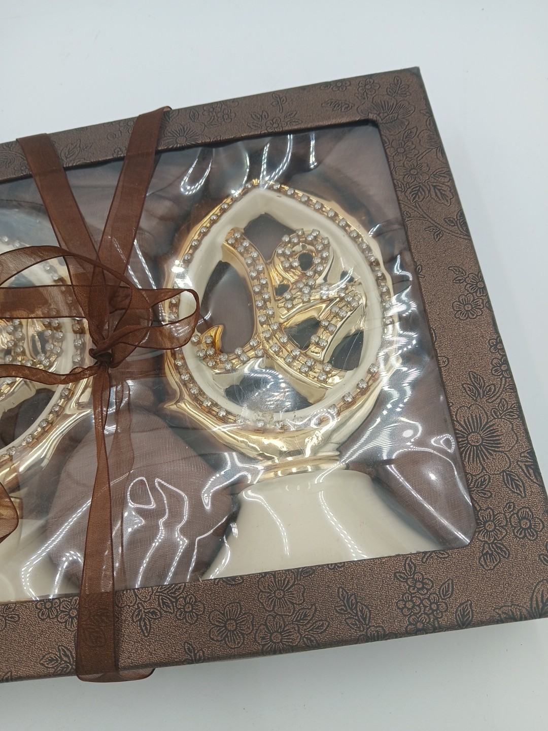 Islamic Muslim Gold & Cream Ceramic Stands W/ Rhinestones , Allah & Mohammad NEW