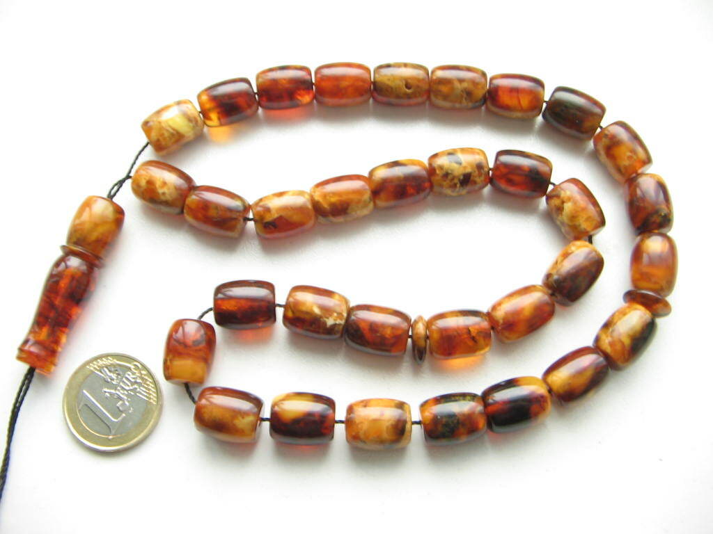 Vintage pressed genuine Baltic amber Islamic prayer beads rosary tasbih 12x14mm