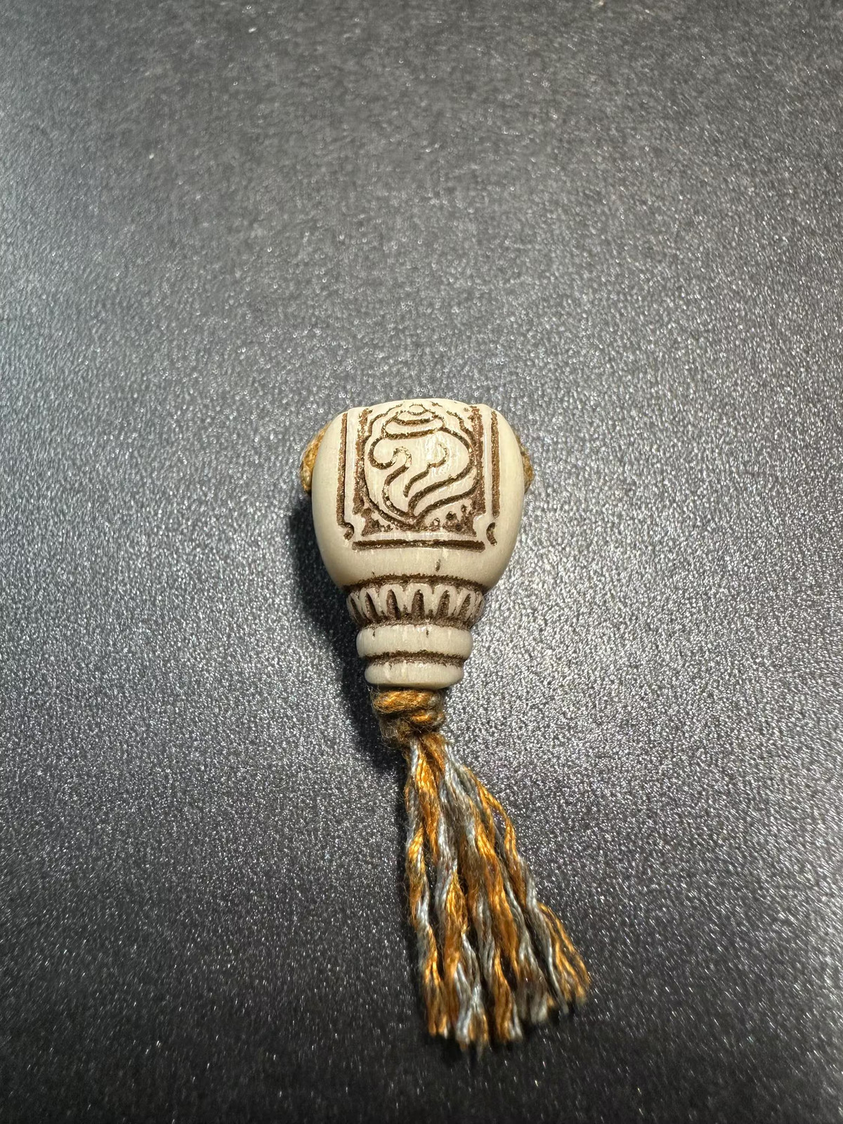 Vintage Yak Bone Guru Bead with Conch Shell Carving – Hand Carved T-Drilled 3 H