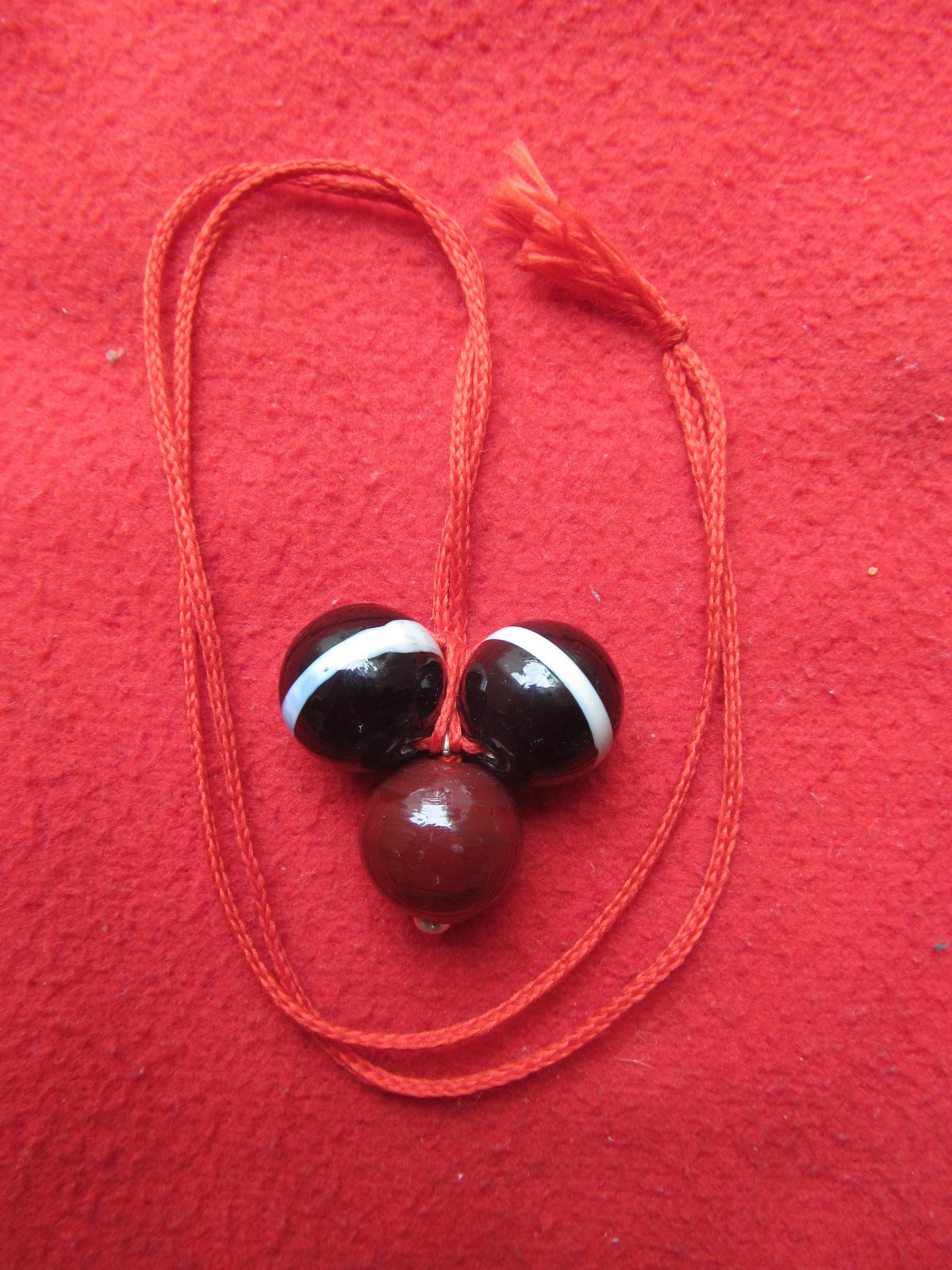 Genuine Baltic Rare Black & Red Mix Turkish Kerba 3 Beads Pendant Necklace