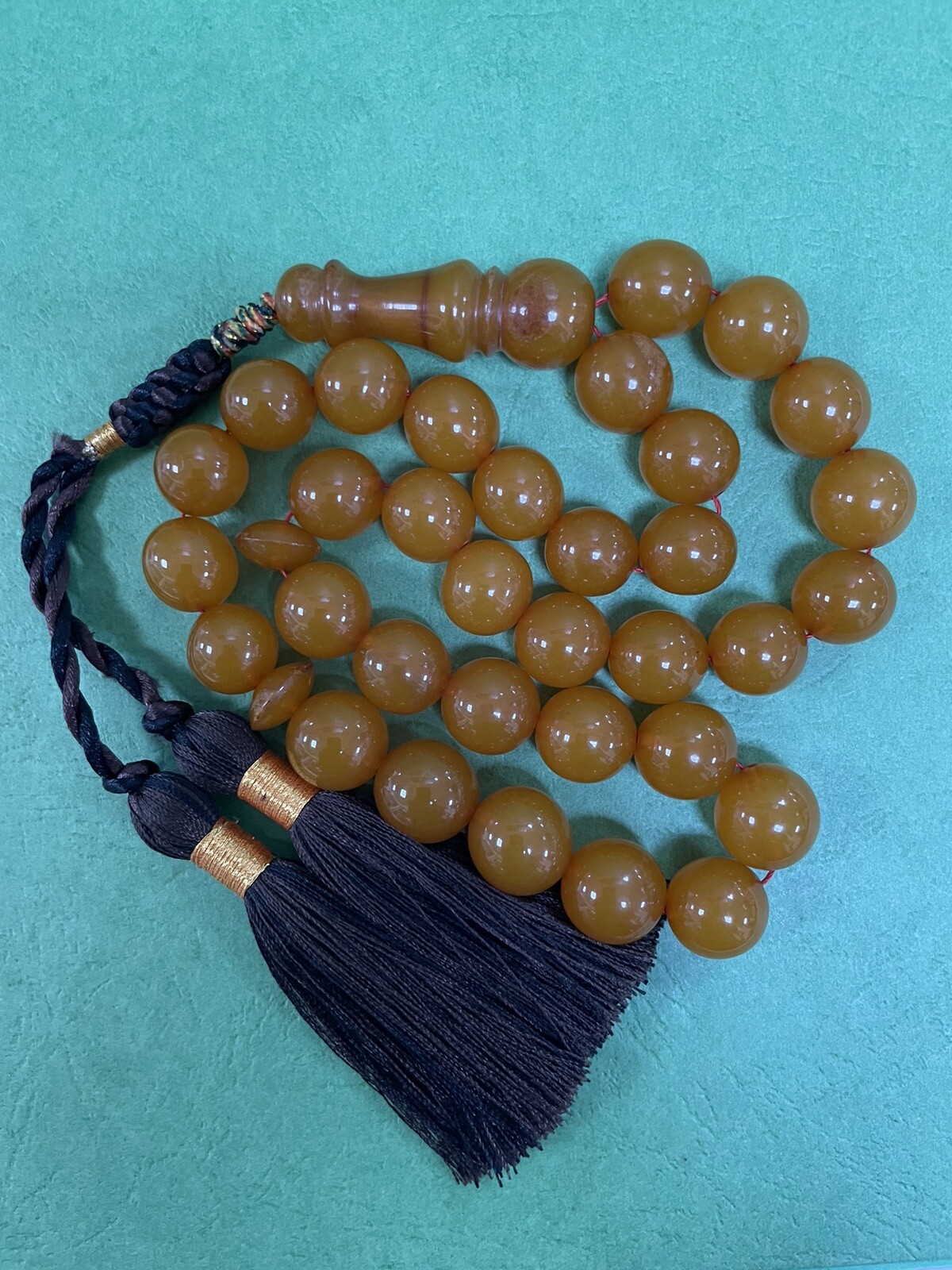 ‏vintage beautiful Natural Egg Yolk Baltic amber islamic prayer 33beads 76g R1