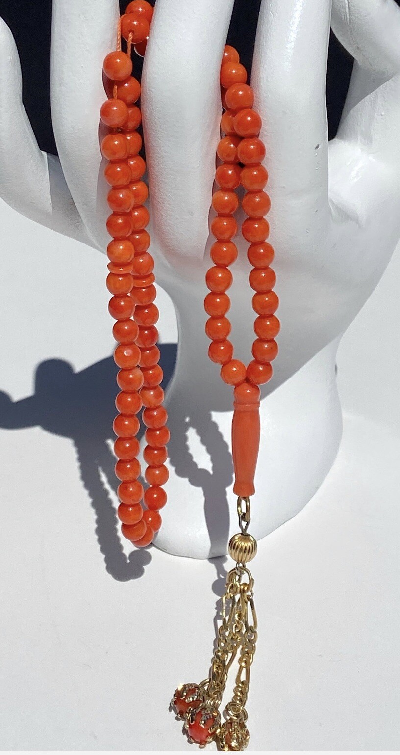 Natural Antique Italy Coral, Prayer Beads, Rosary Yusr Tesbih Masbaha