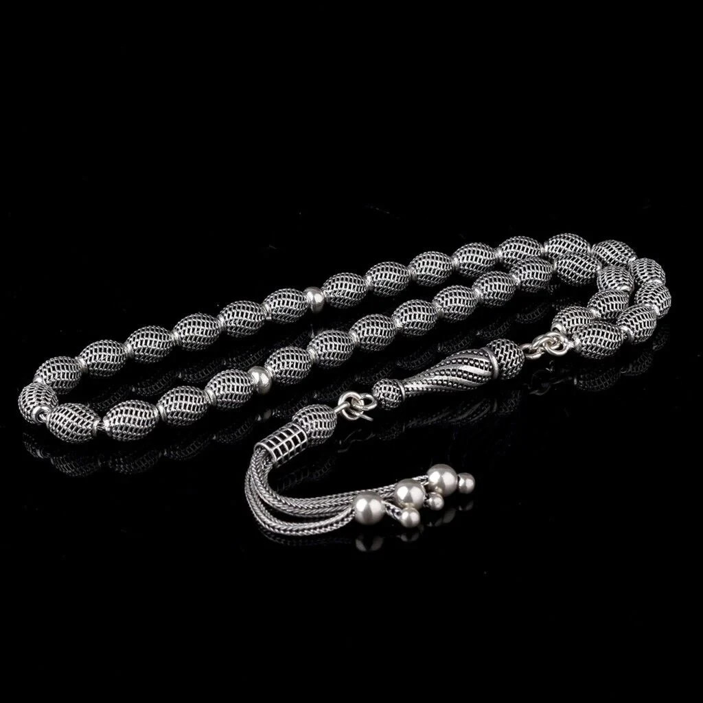 6MM 925 Sterling Silver 33 Islamic Prayer Beads Tesbih Tasbeeh Rosary Misbaha 55