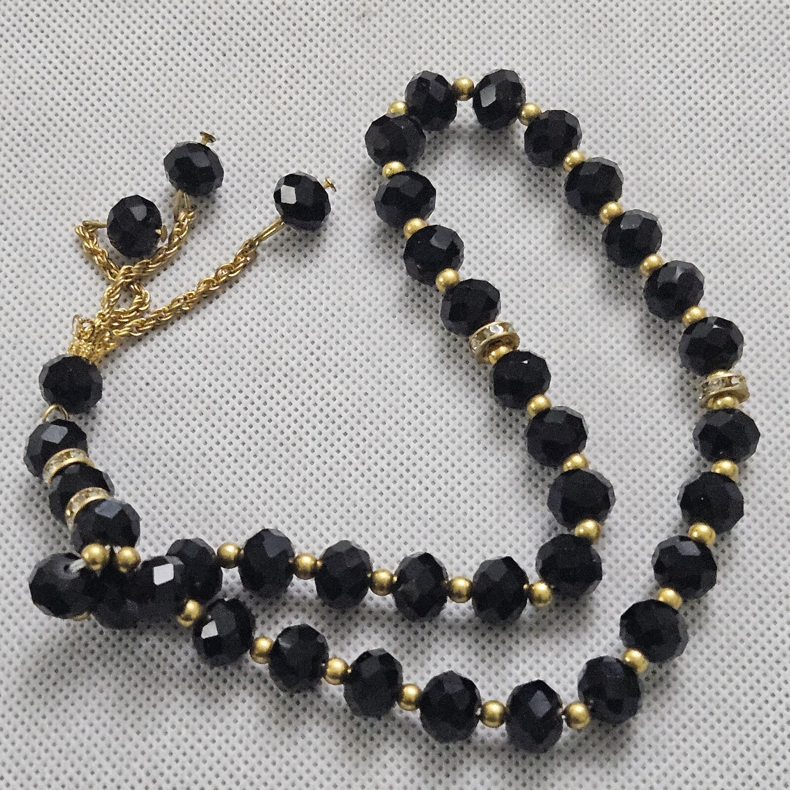rosary, misbaha, bear up,33 Black rosary with golden beads elegance Ramadan
