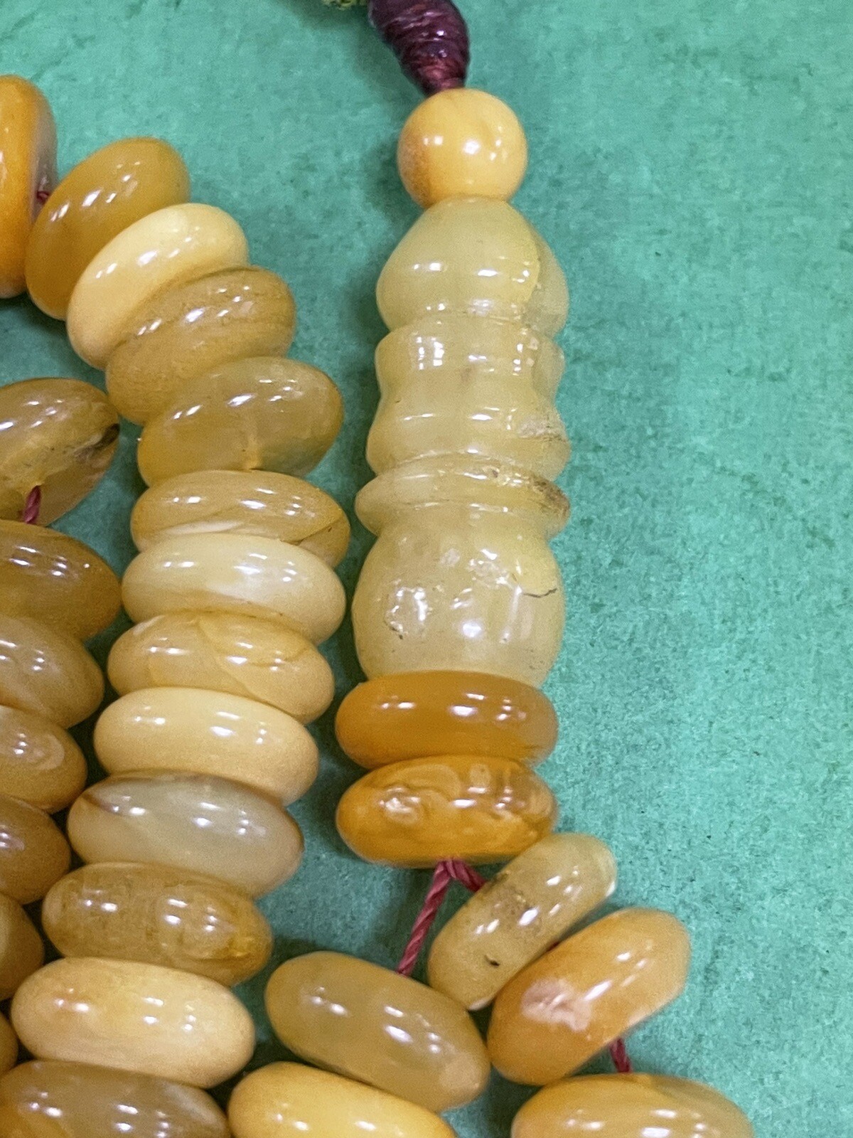 Antique rare Egg Yolk baltic amber Necklace Prayer Islamic 99 beads 44g R1