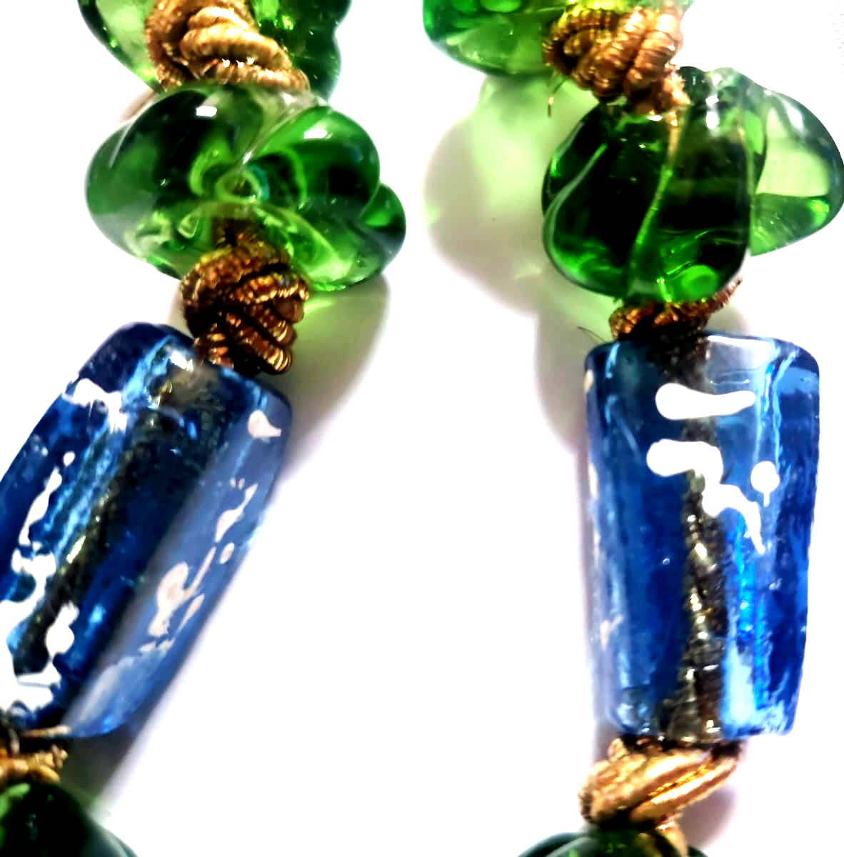 Vtg Large Green & Blue Glass Beads Islam Prayer Tasbih Gift Hanging Decor Only