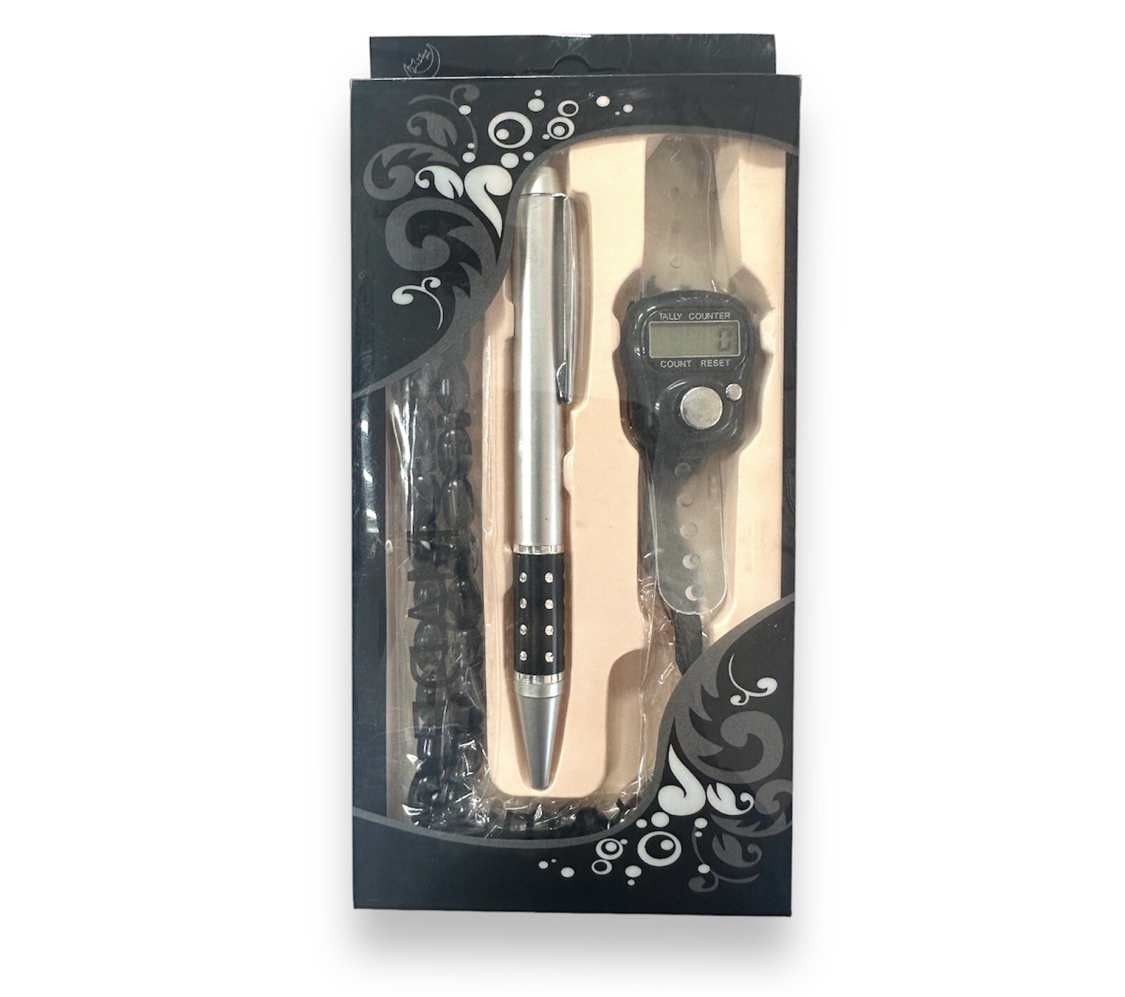 Islamic Tasbih Finger Counter Muslim Sibha 33 Beads Pen 3 Piece Gift Set – Black