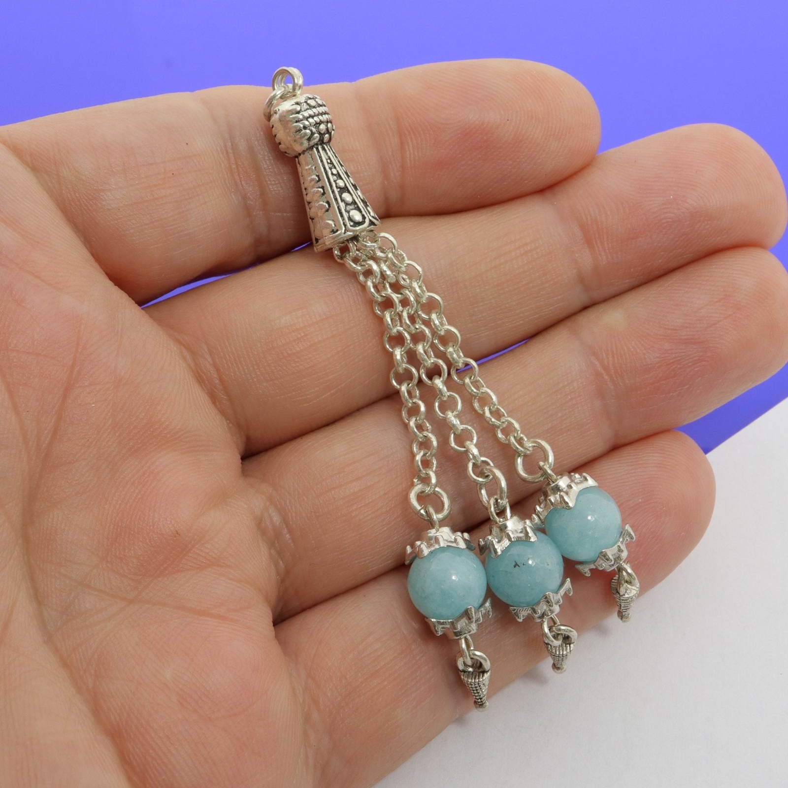 Aquamarine beads Metal tassel Islamic Prayer Beads Misbaha from TURKEY 720108