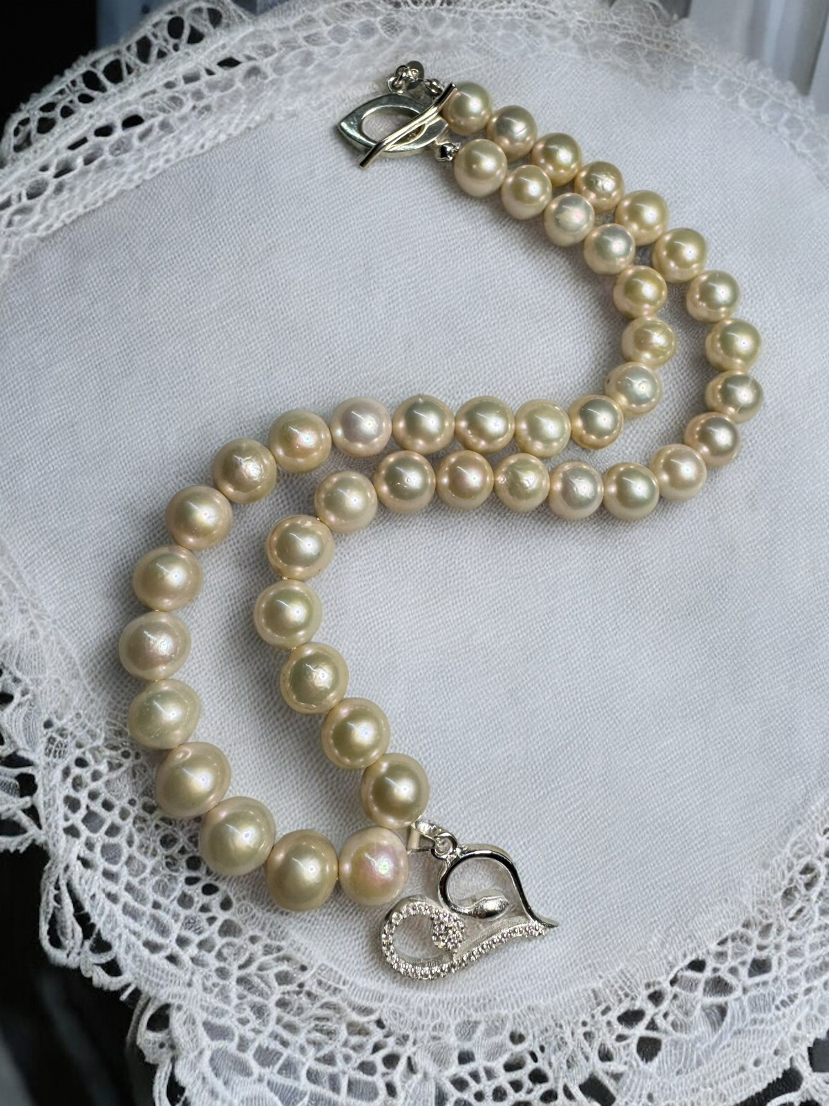 Romantic Heart-Accented 925 Sterling Silver Pearl Necklace – A Timeless gift