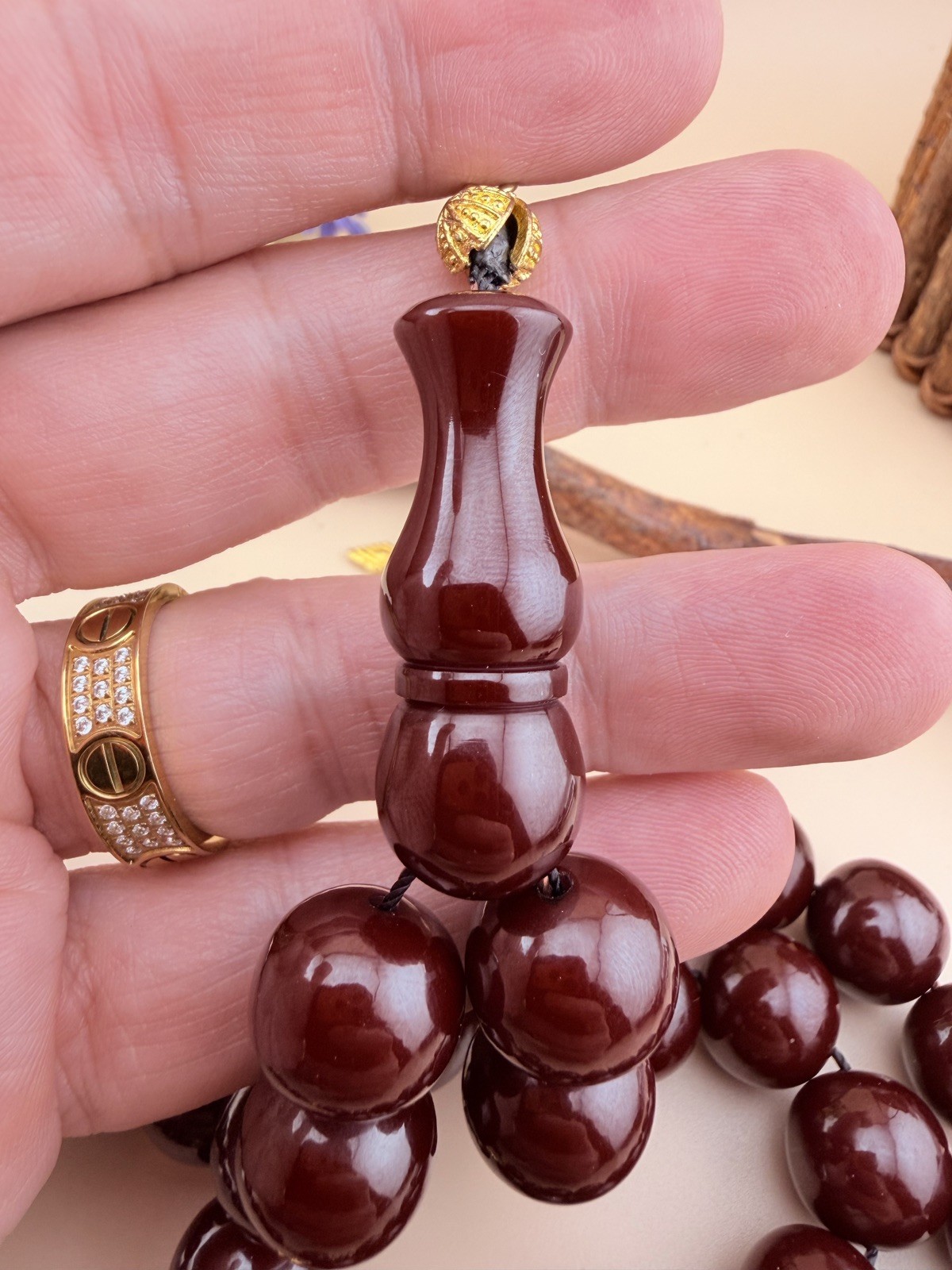 Old Cherry Faturan Amber Islmaic Rosary 33 Beads 651 سبحة مسباح فاتوران قديم