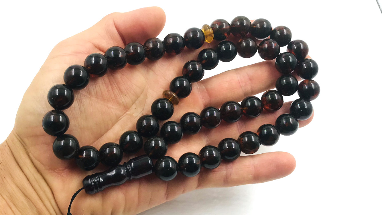 Certified Natural Baltic Amber prayer beads pressed Amber Tasbih Misbaha 45 bead