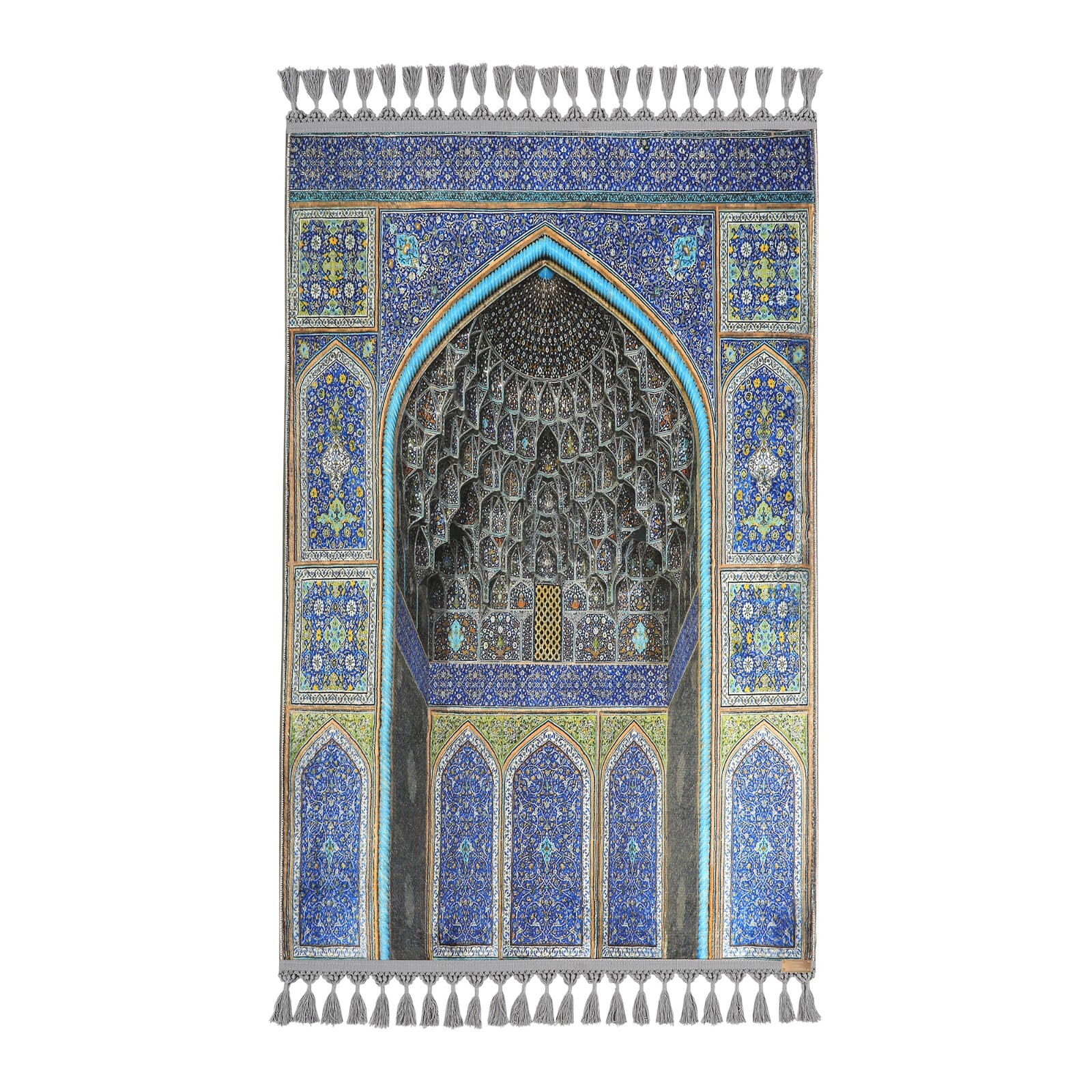 Prayer Rug – Turkish Mihrab Blue & Green Large Islamic Mat, Perfect Eid Gift