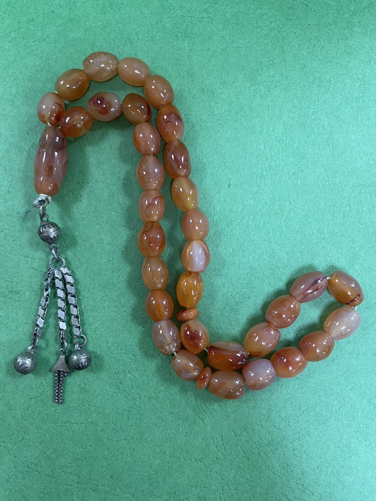 antique X L BEAUTIFUL OLD Yemen agate carnelian Stone Worry 33 Beads Islamic