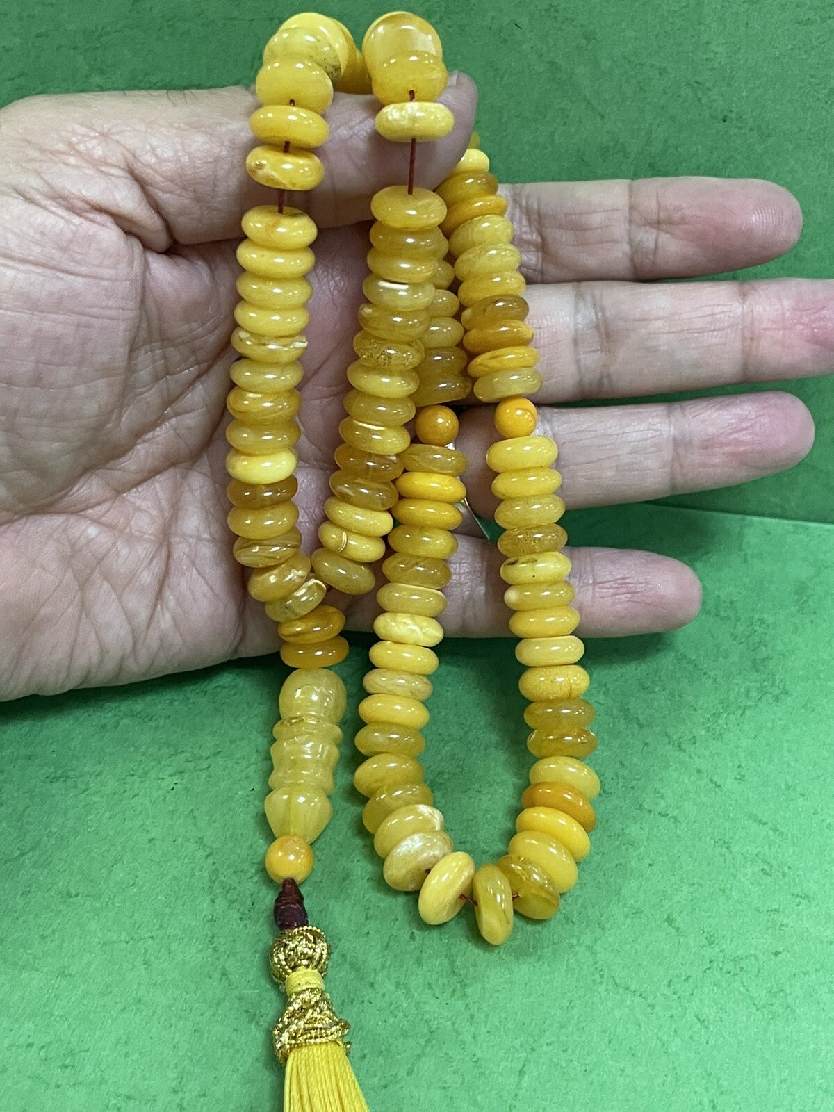 Antique rare Egg Yolk baltic amber Necklace Prayer Islamic 99 beads 44g R1