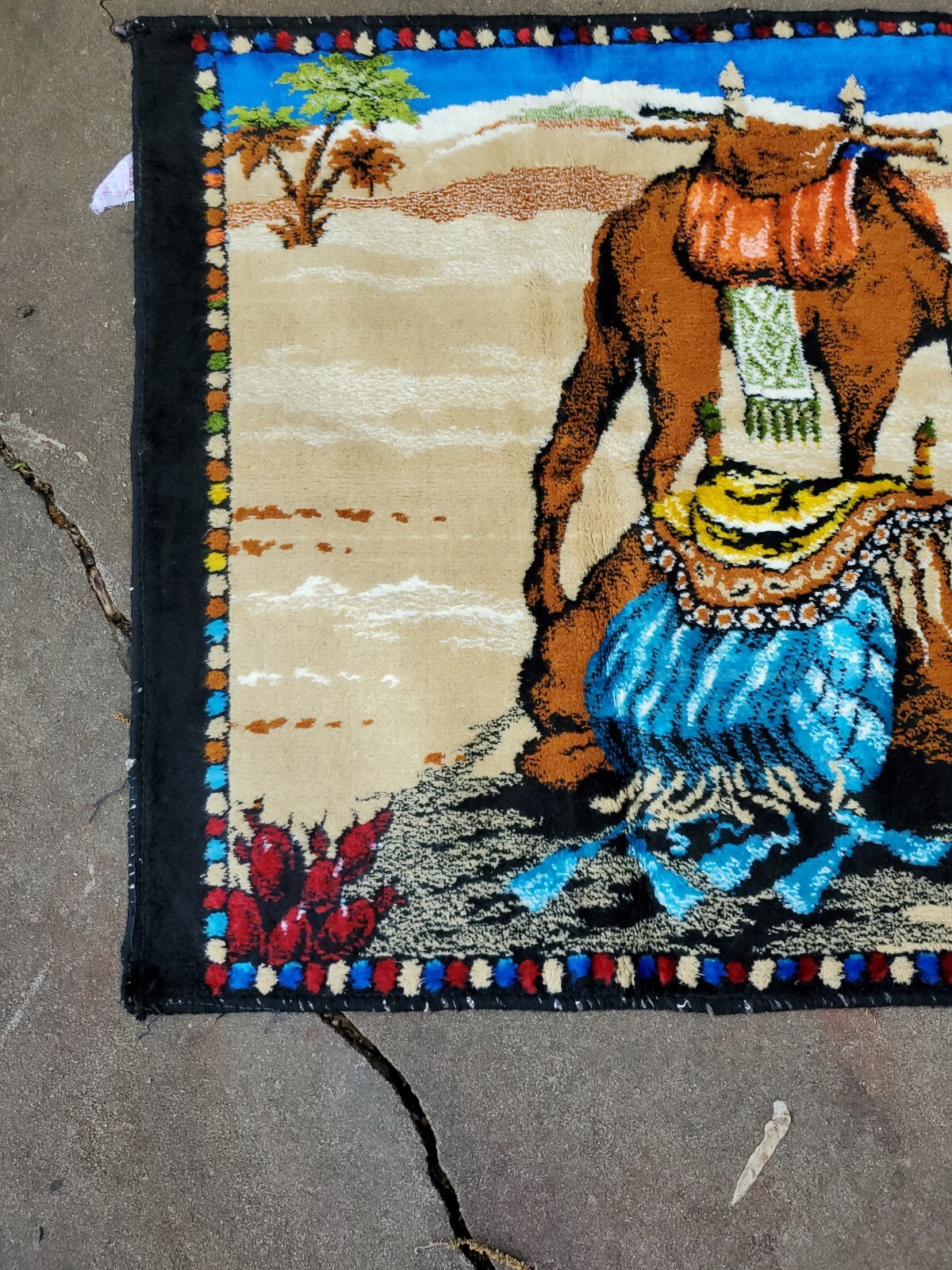 Vintage Textile Arabic Camel Rug Prayer Middleeast tapestry heavy made n Lebanon