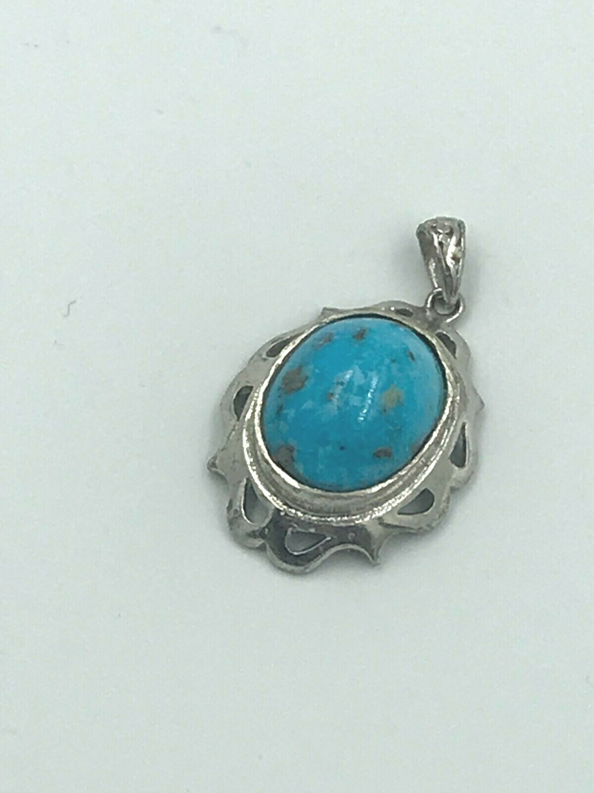 GENUINE LARGE PERSIAN TURQUOISE 925 SILVER FRAME PENDANT الفيروز الفارسي