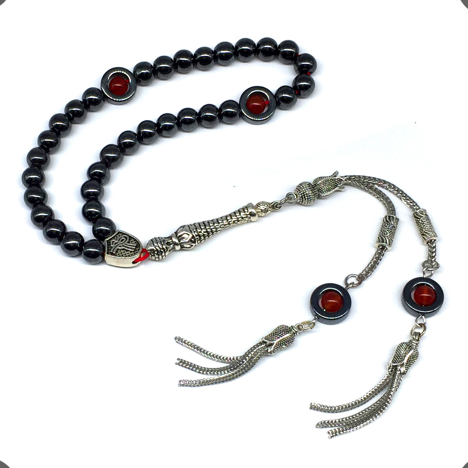 Black Hematite Prayer Beads & Bracelet -Tesbih-Tasbih-Misbaha-(8 mm-33 Beads)