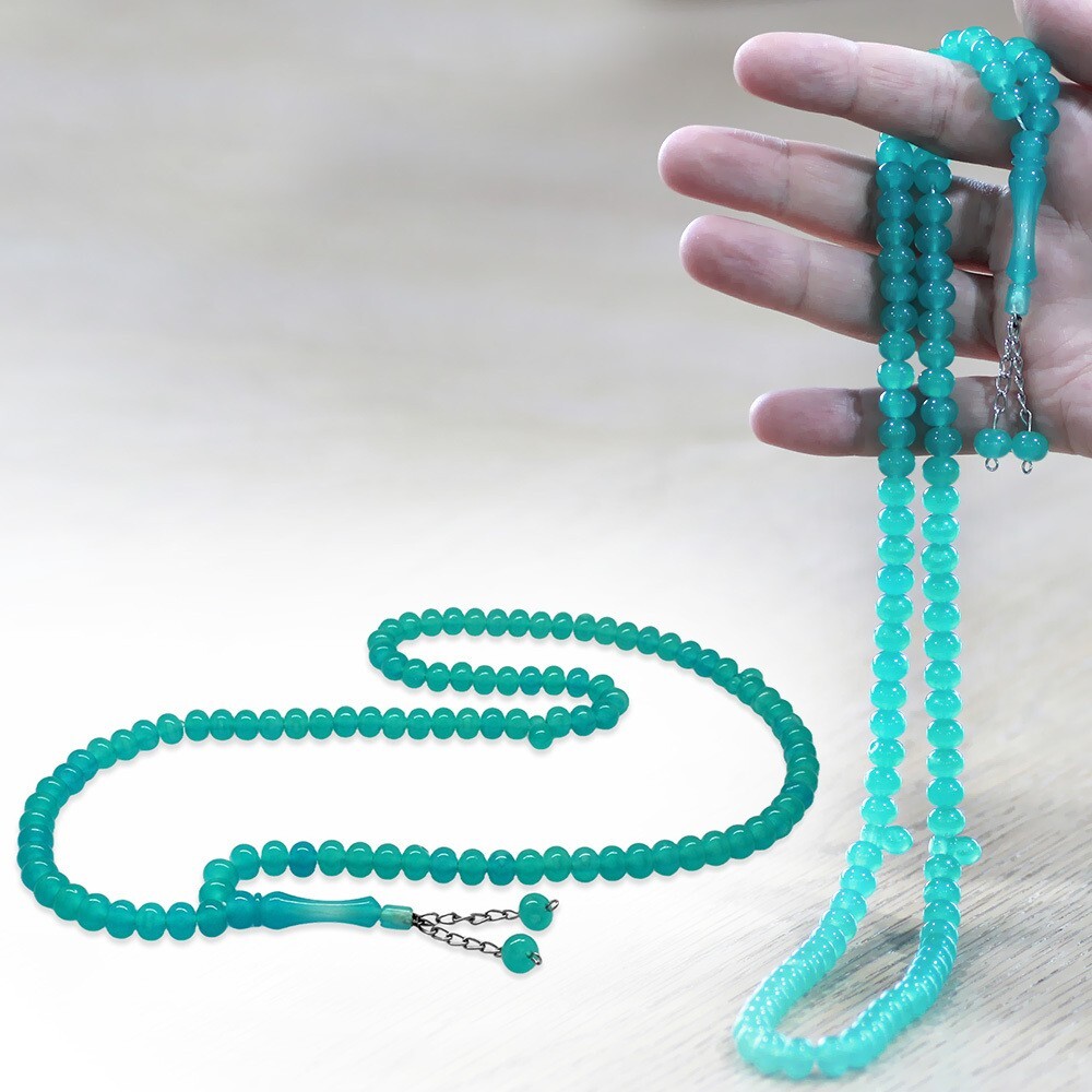 Aqua Green Color 99 Beaded Cat’s Eye Prayer Beads,misbaha,مسبحة