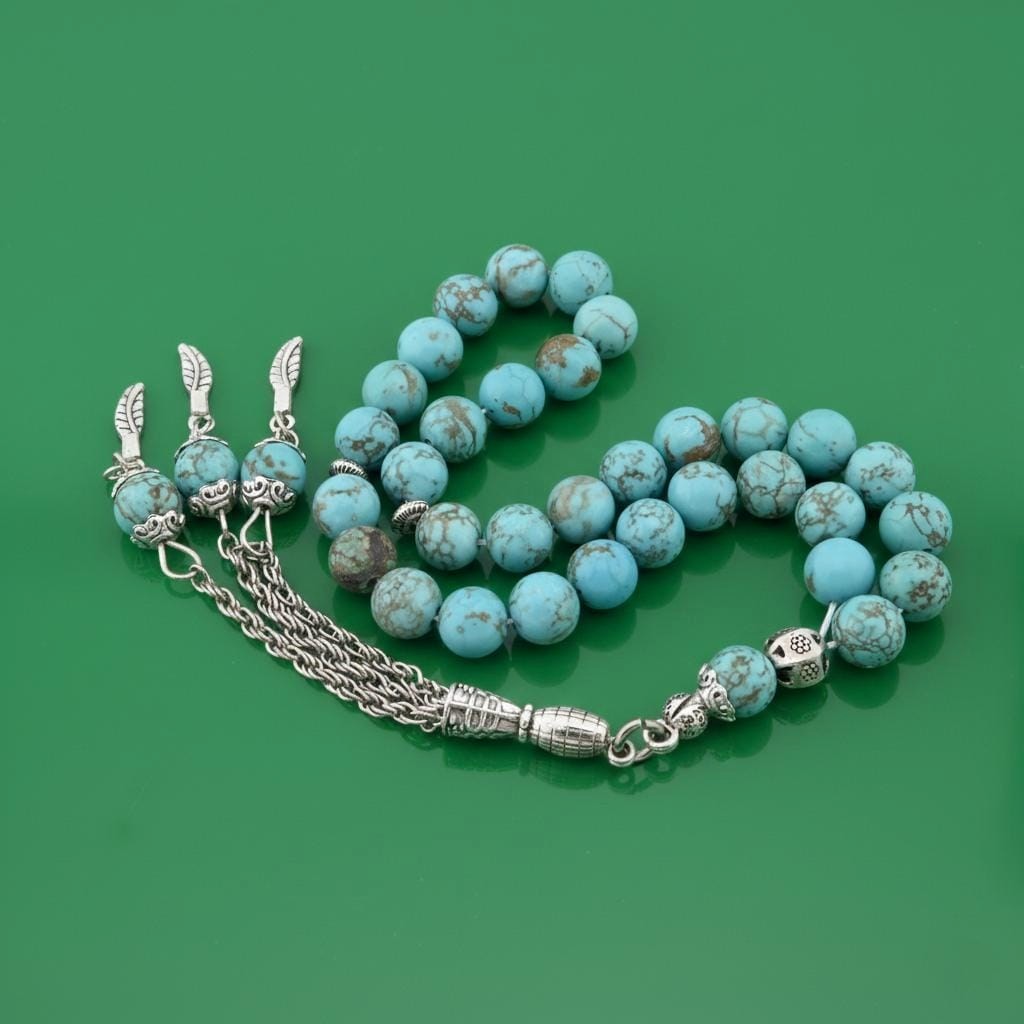 Natural Turquoise gemstone 33 beads Tasbih Prayer Beads Misbaha Türkiye 106034