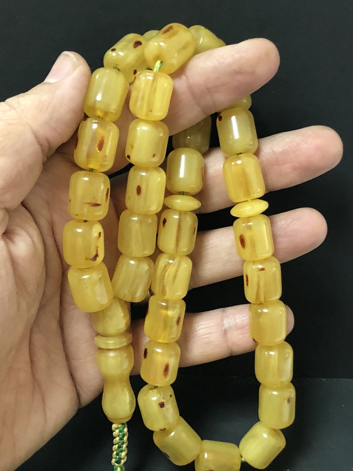 Antique Miscky Butter scotch Yellow Amber bakelite islamic prayer 33 beads 68 g