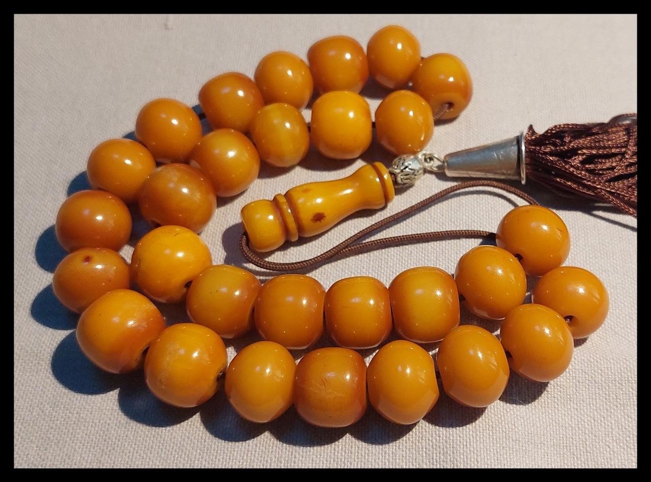 Antique 73 Grs Shaved Bakelite German 29+1 Islam Prayer Beads Komboloi