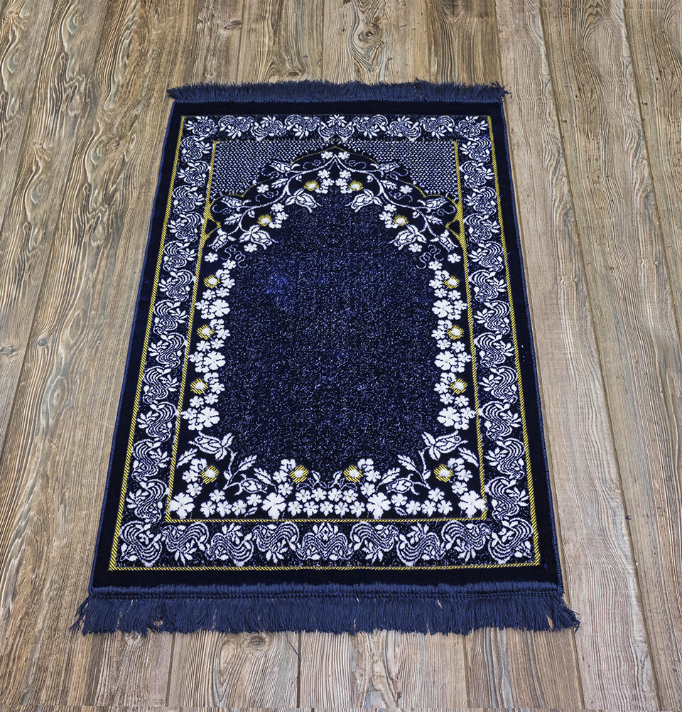 Modefa Turkish Islamic Prayer Rug – Plush Velvet Ipek – Floral Vines – Blue