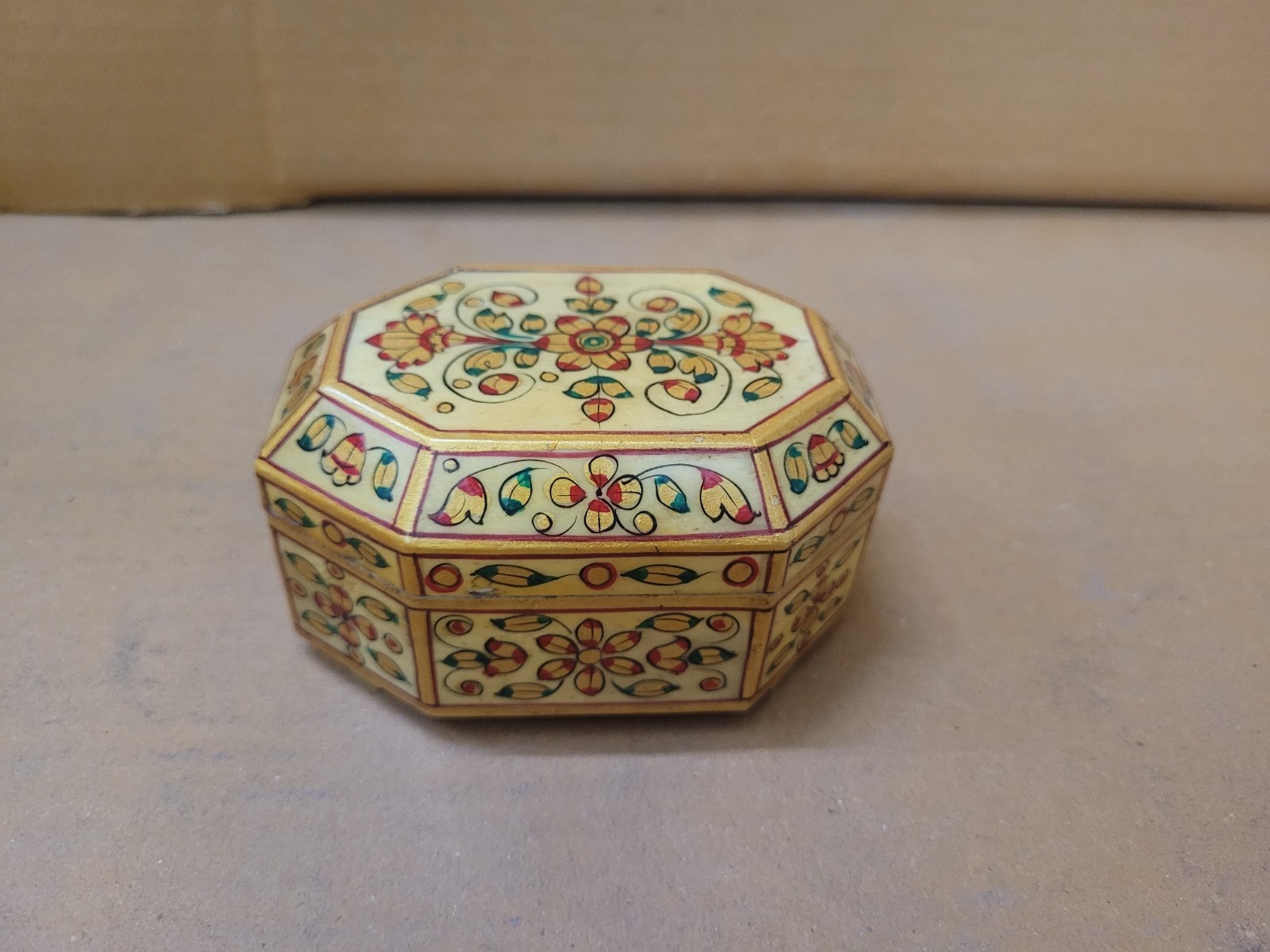 Old Solid Camel Bone Mughal Islamic Gold Floral Fine Miniature Hand Painted Box