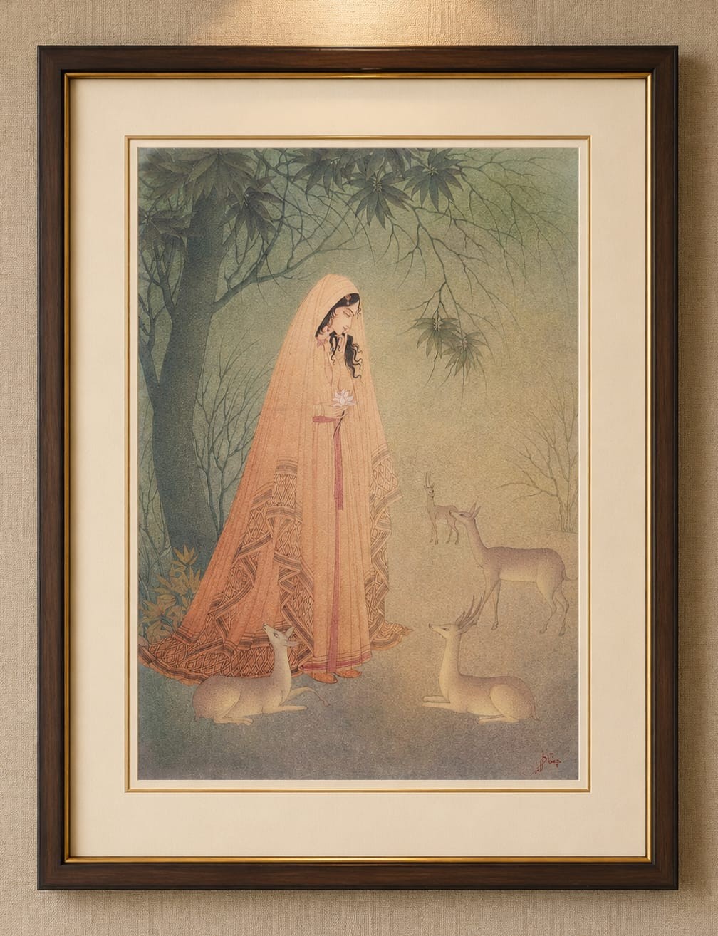 Original watercolour Wash on paper Painting By artist ABDUR REHMAN CHUGHTAI