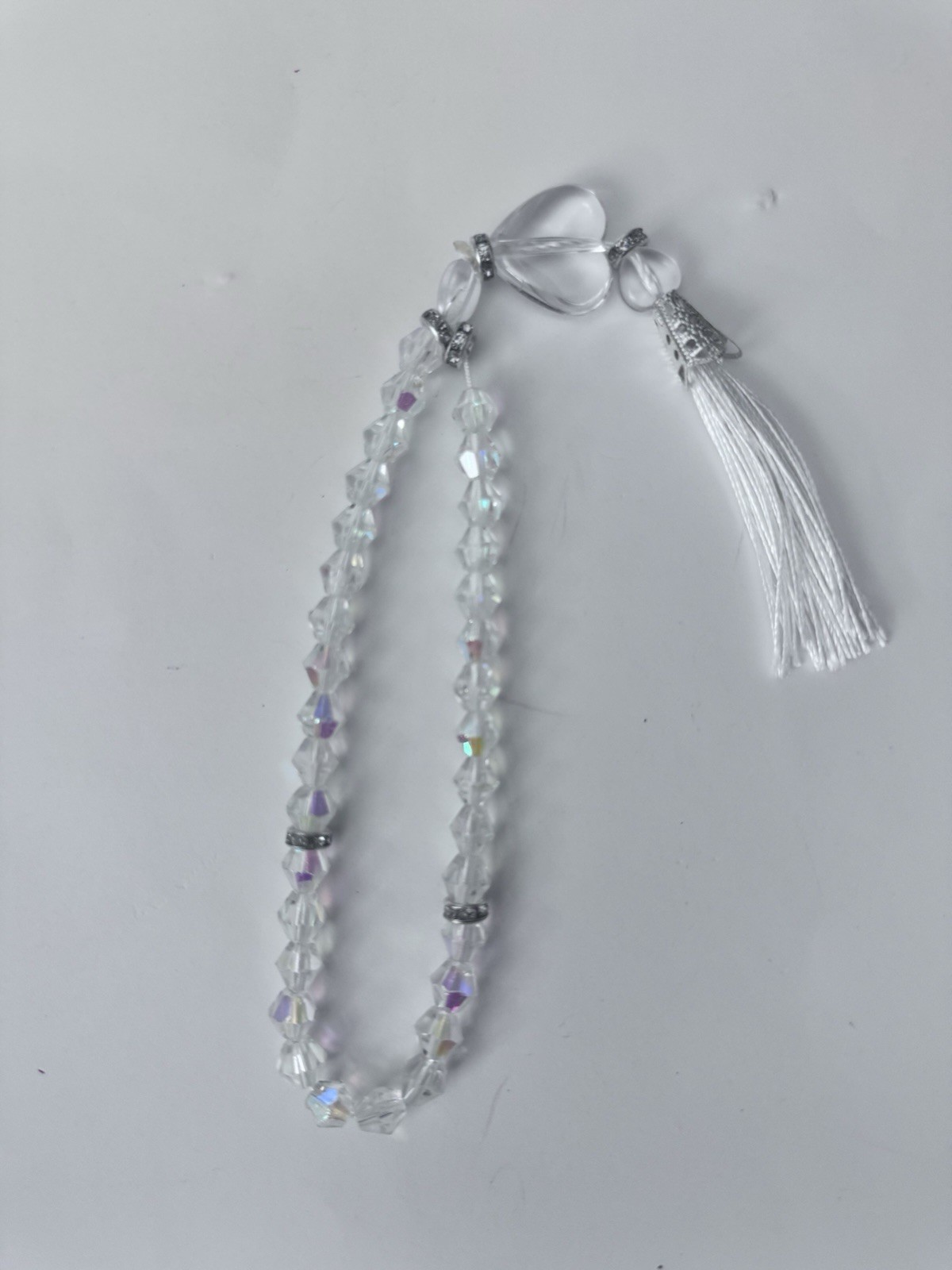 Clear Crystal Islamic Prayer Beads Tasbih/Misbaha White Tassel