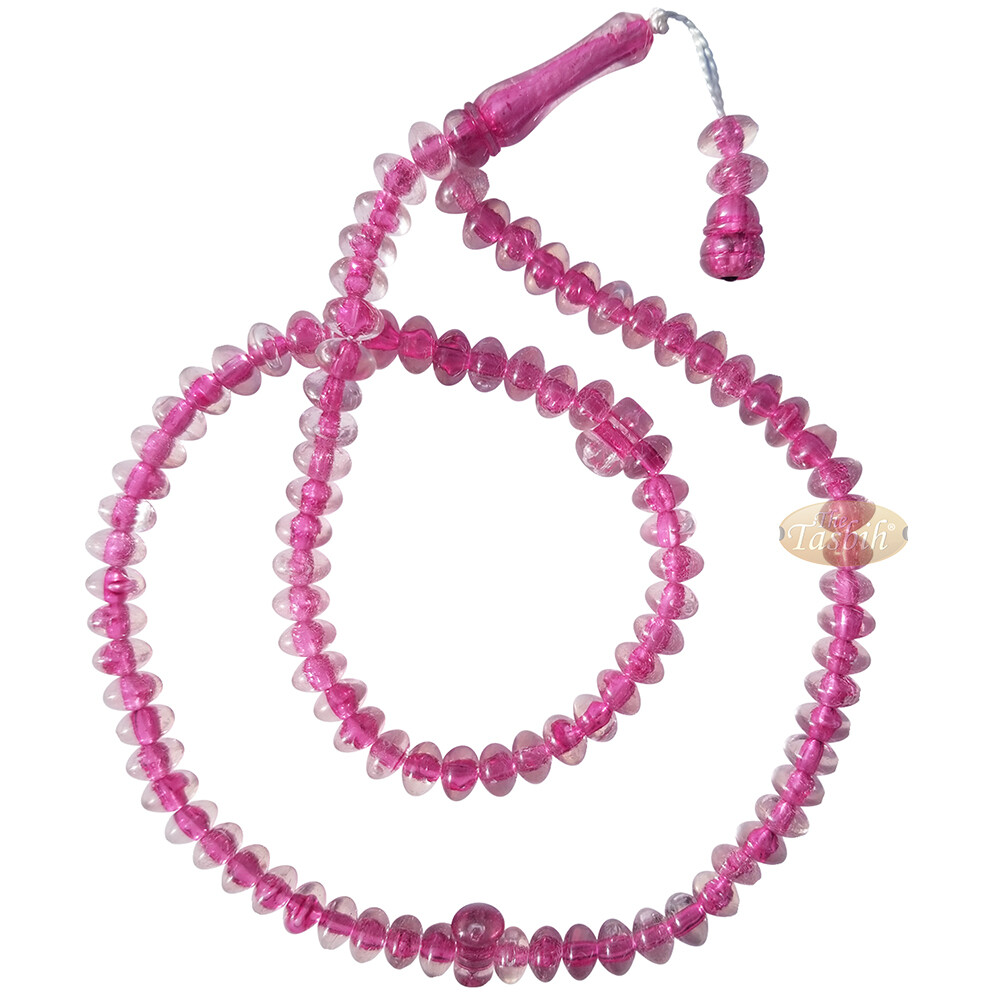 MUSLIM DHIKR BEADS Translucent Pink 8x5mm Simple 20-inch Plastic 99-bd ISLAMIC