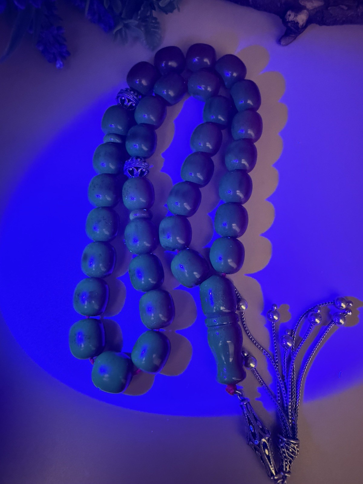 مسباح مسبحة مسكي احمر شرابة فضة VTG RED MISKY ISLAMIC ROSARY 33-bead N778