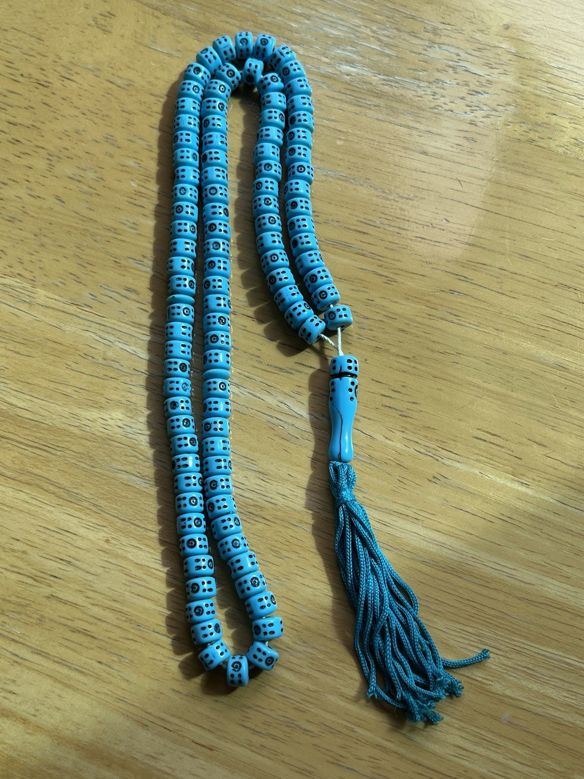 Antique Vintage Blue Carved Stone Islamic Tasbih Prayer 99 Beads + seperators