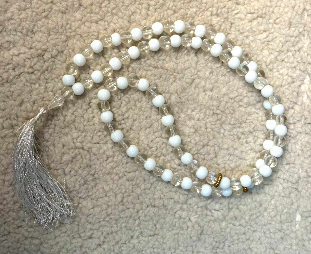 White & Clear Crystal Tasbih 100 Beads Islamic Prayer Beads Misbaha New