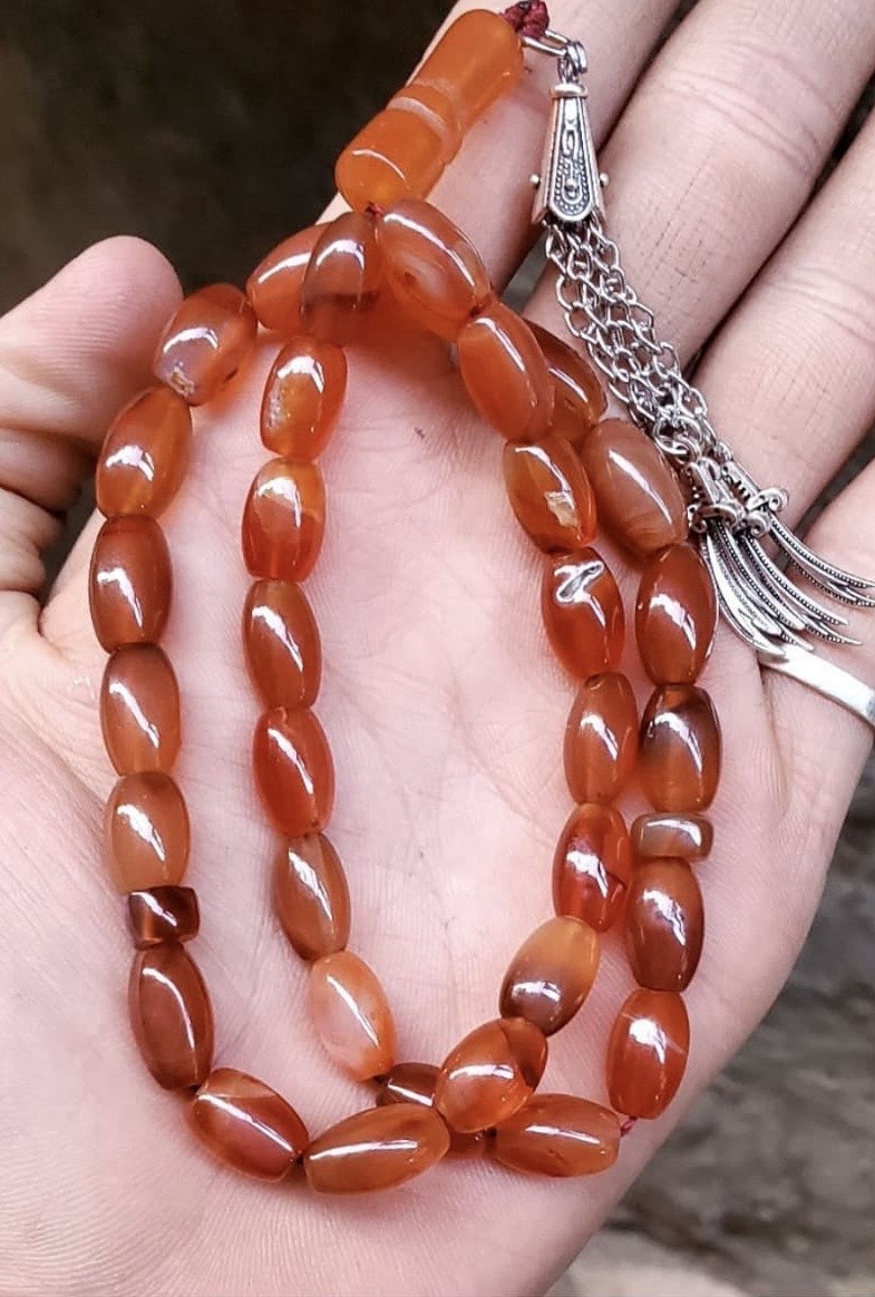Original Yemeni Aqeeq Tasbih Natural Red Agate Islamic Prayer Beads Misbaha