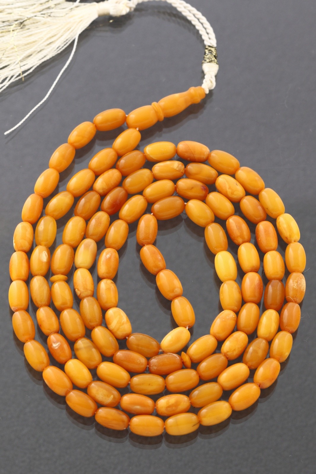 Islamic EGG YOLK Olive 99 Prayer Beads Genuine BALTIC AMBER TASBIH 34.3g260422-1