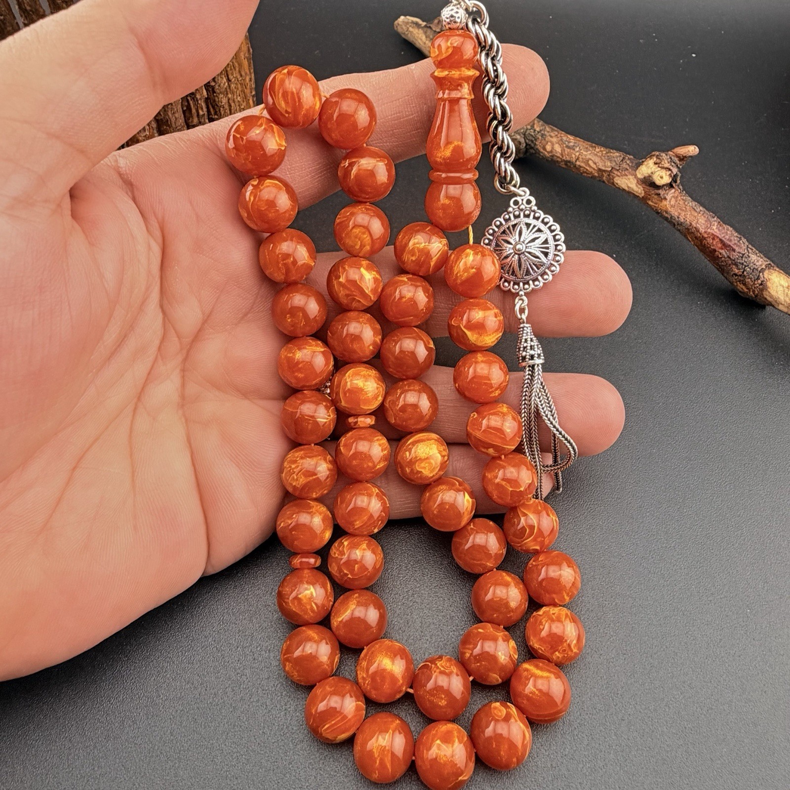Misky 45-Bead Islamic Tasbih Sterling Silver Tassel مسباح مسبحة مسكي شرابة فضة