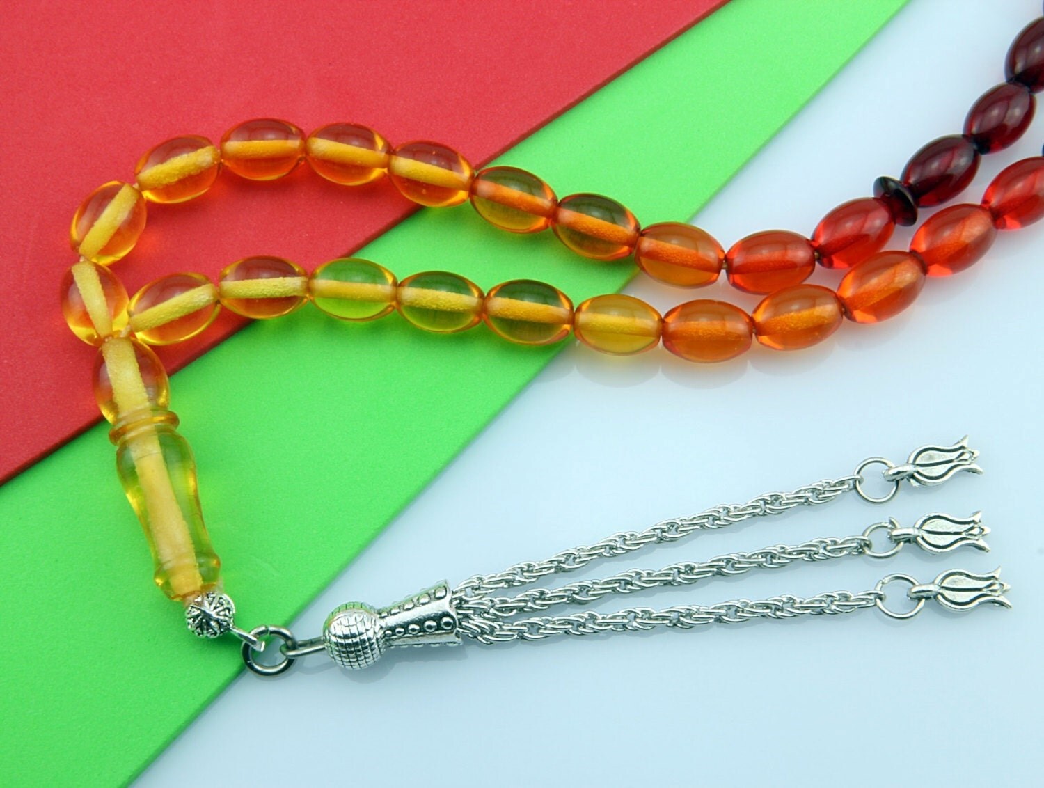 Yellow-Red filtered color 33 beads Islamic Prayer Beads Misbaha Rosary 401017